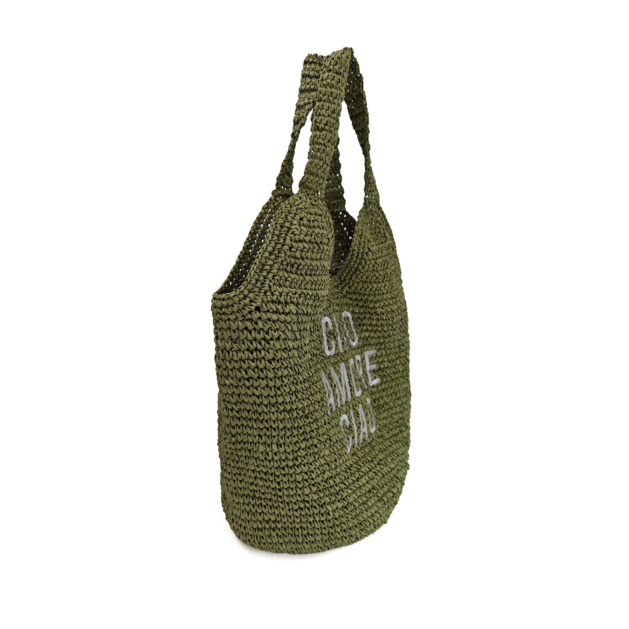 Borsa a spalla Luce in rafia intrecciata colore verde militare - VERDE | Le Pandorine