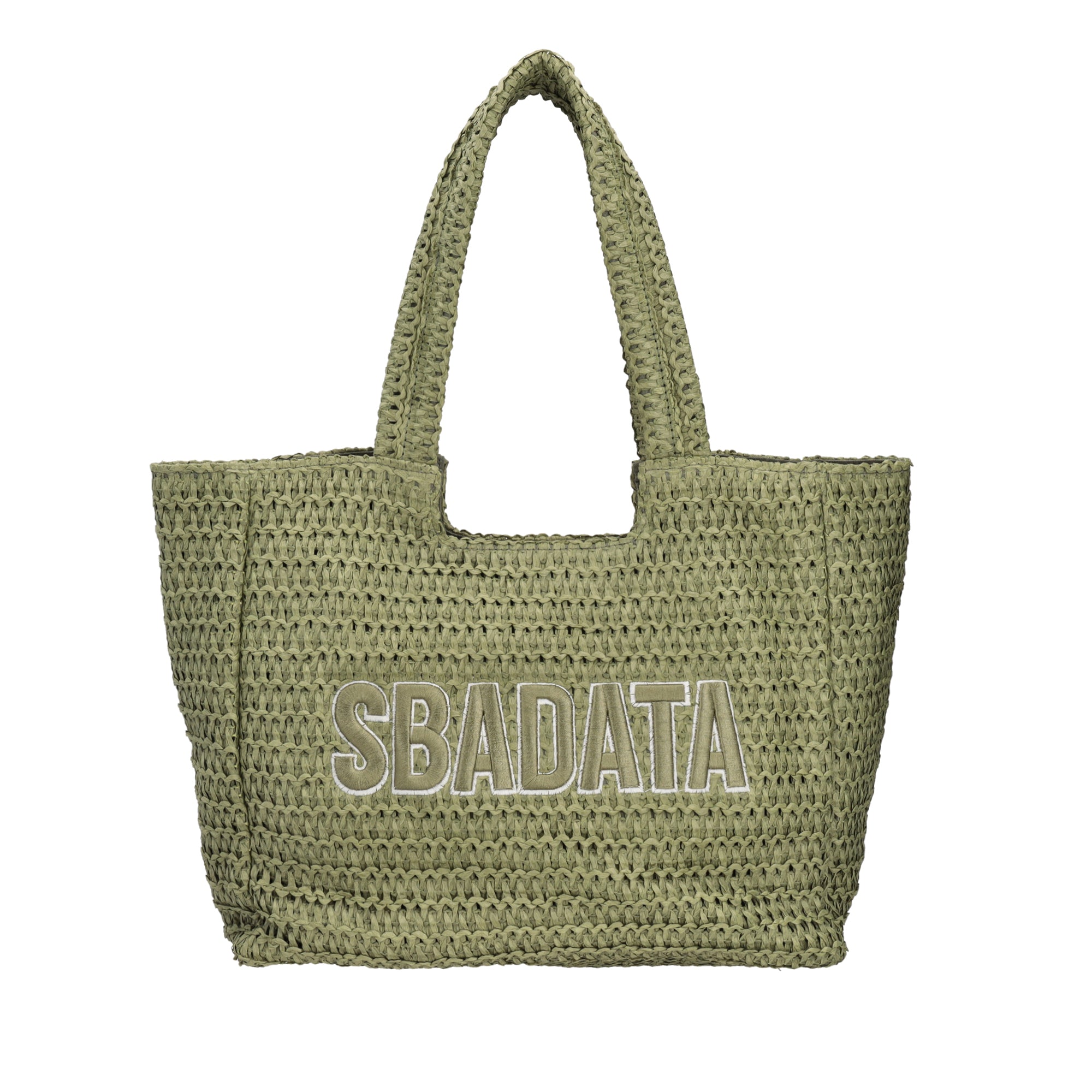 Borsa a mano Soley in rafia con scritta colore verde militare | Le Pandorine