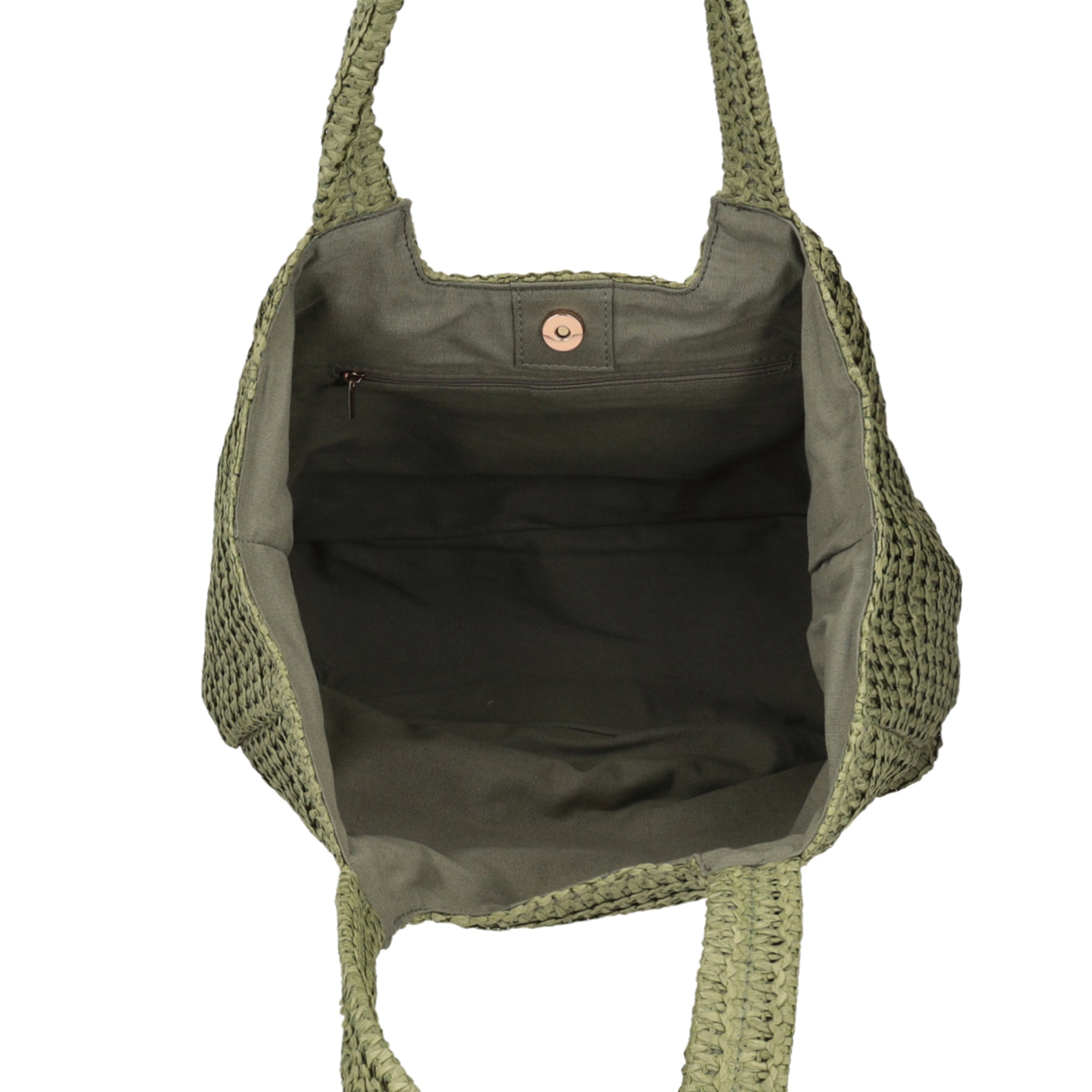 Borsa a mano Soley in rafia con scritta colore verde militare | Le Pandorine