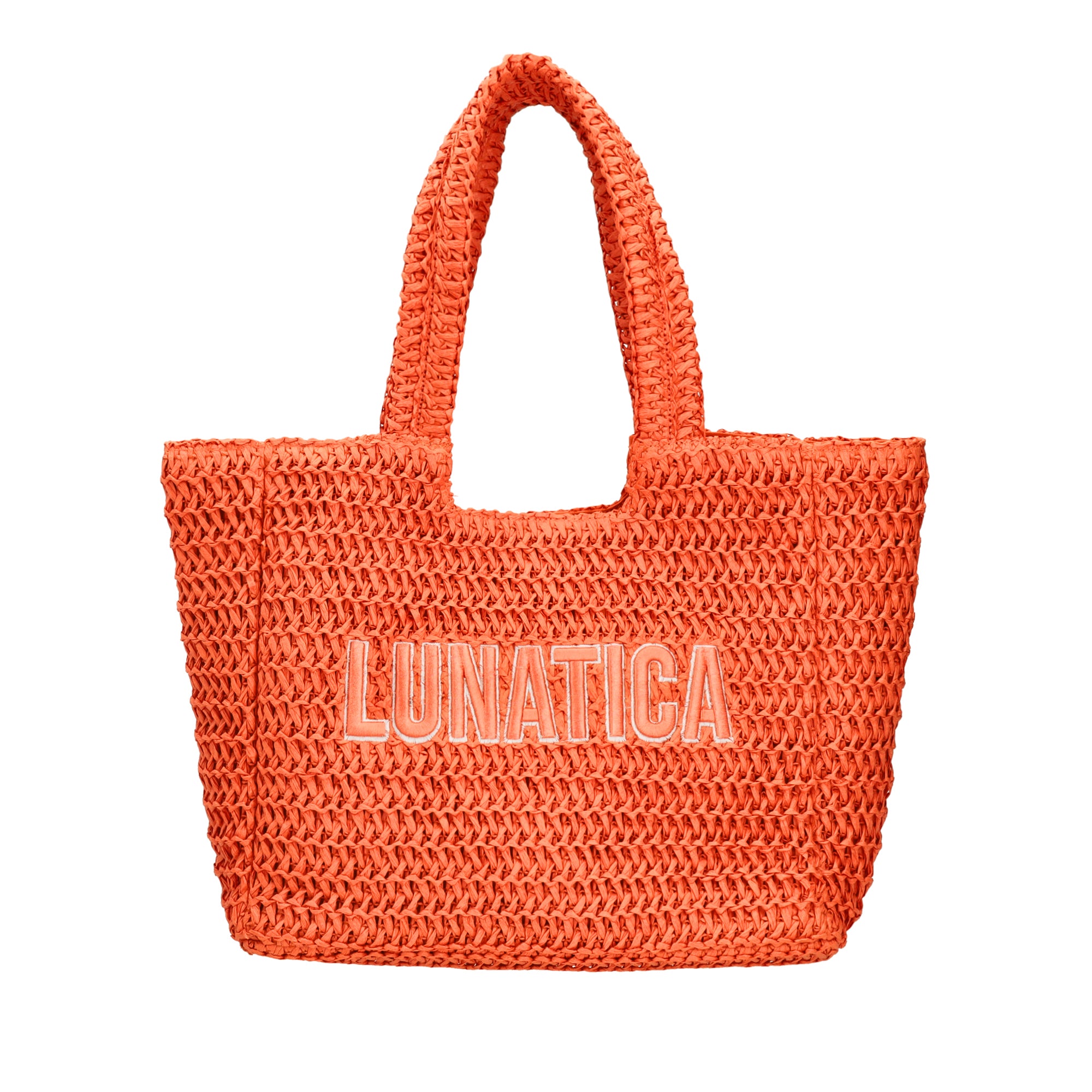 Borsa a mano Soley in rafia con scritta colore arancione | Le Pandorine