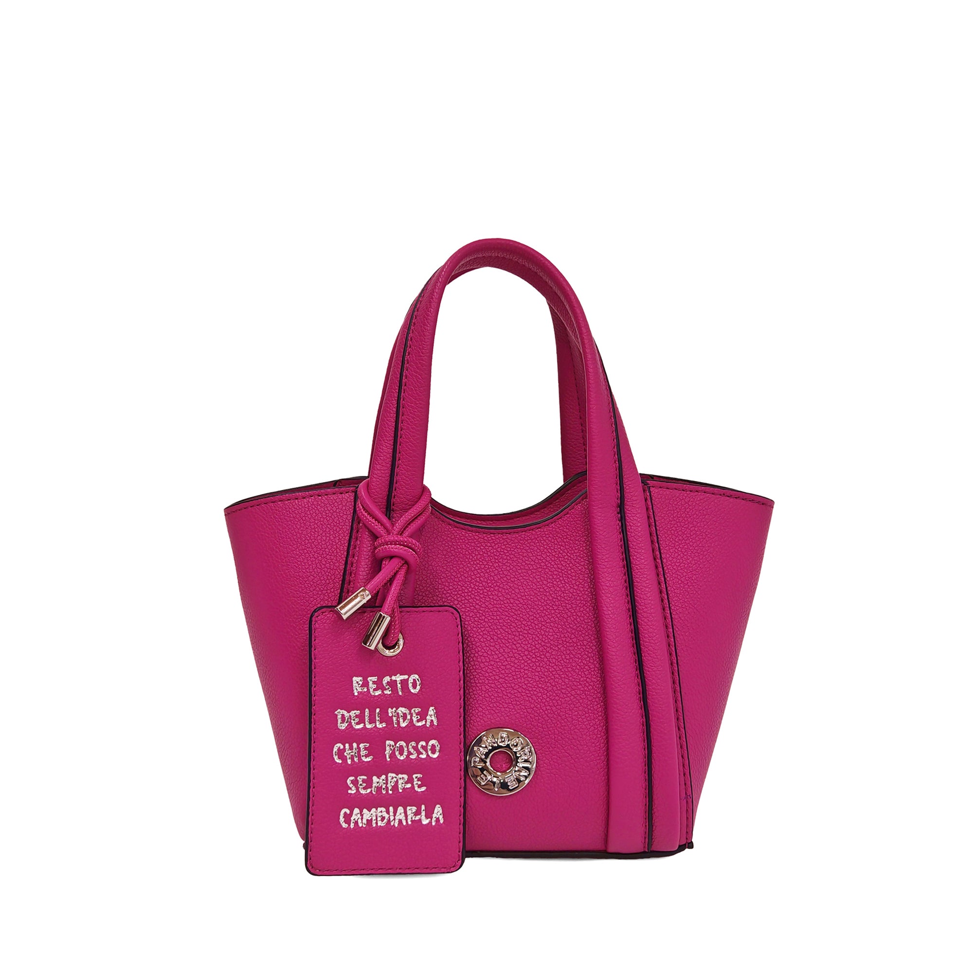 Vicky mini shopping bag with decorative tag in fuchsia color - Women's Crossbody Bag | Le Pandorine