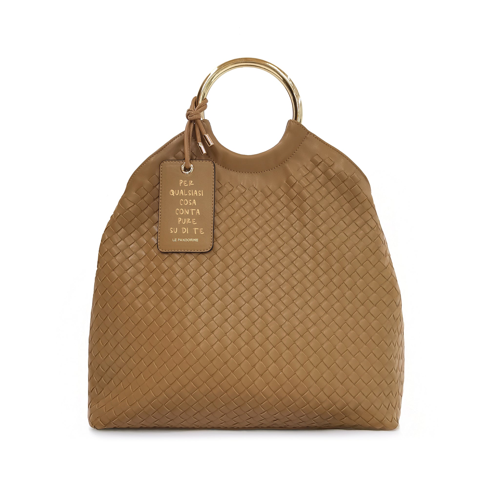 Aurora handbag with hoop handle natural color - Shoulder Bags | Le Pandorine