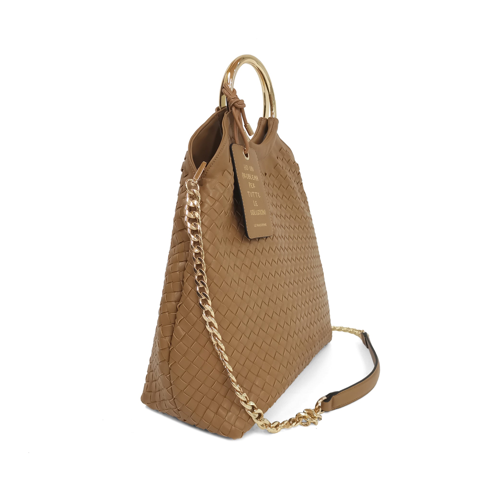 Aurora handbag with hoop handle natural color - Shoulder Bags | Le Pandorine