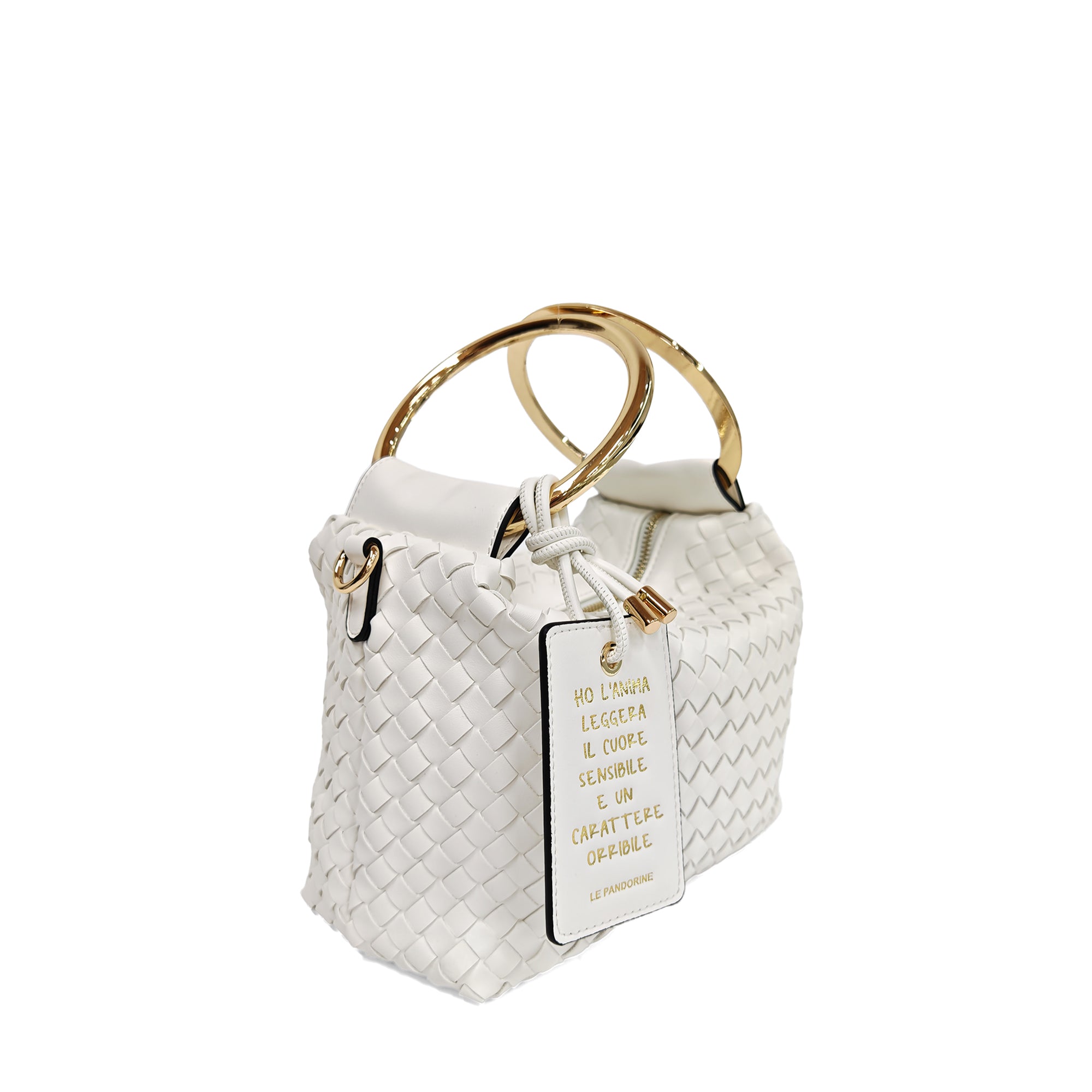 Aurora Intrecciata small handbag cream color - Shoulder Bags | Le Pandorine