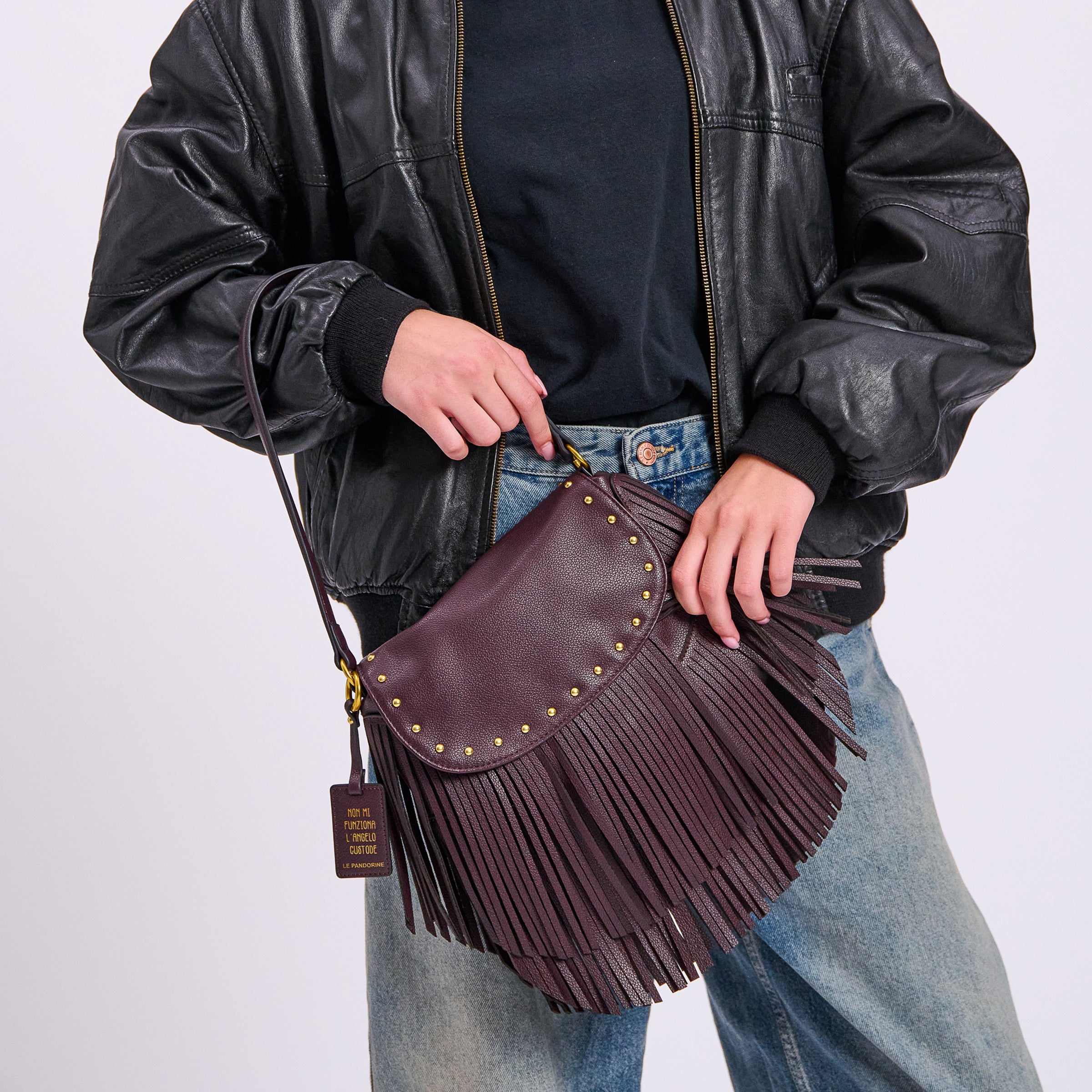 Tracolla piccola Fringe Mini Hobo colore testa di moro - Collezione Fall Winter | Le Pandorine