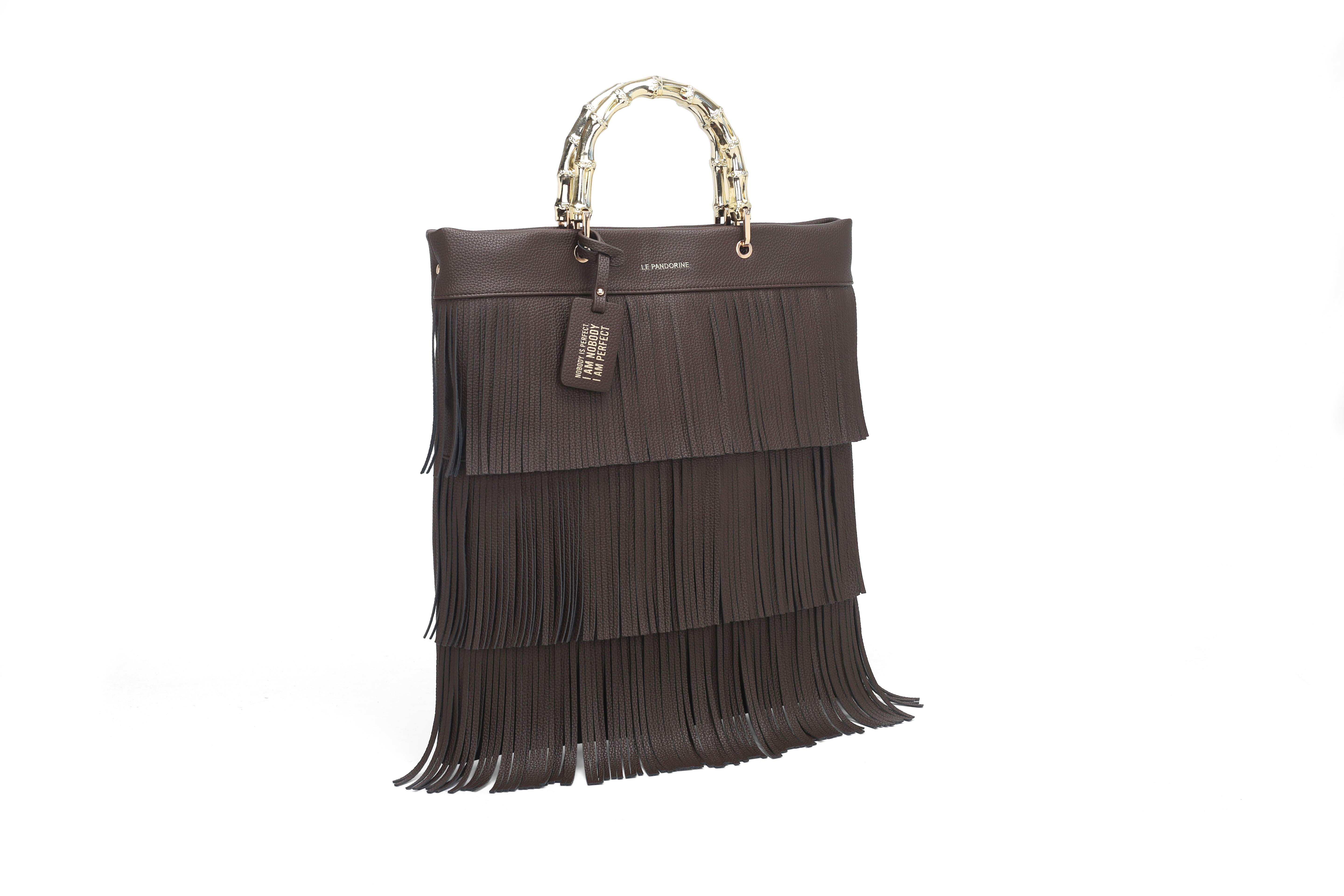 Borsa a mano grande Fringe Bag colore testa di moro - Fringe Bag: Borsa Con Frange | Le Pandorine