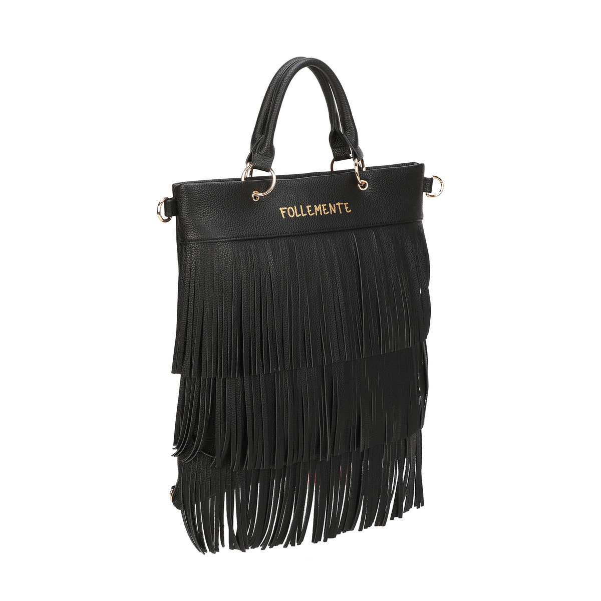 Borsa zaino Dallas trasformabile con frange colore nero - Fringe Bag | Le Pandorine