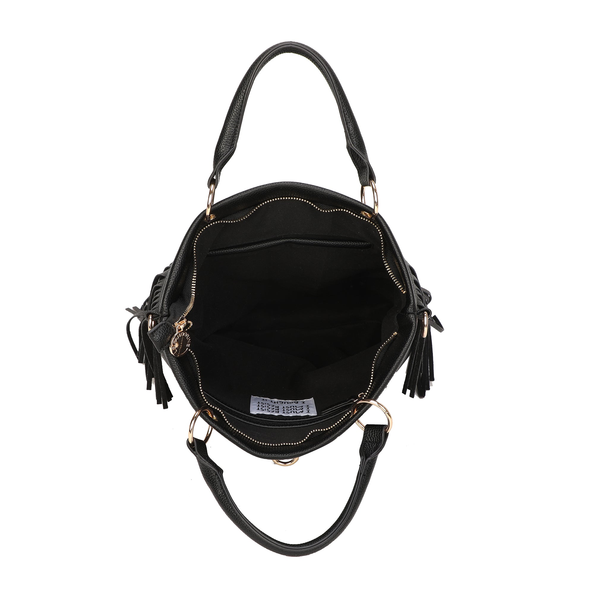Borsa zaino Dallas trasformabile con frange colore nero - Fringe Bag | Le Pandorine
