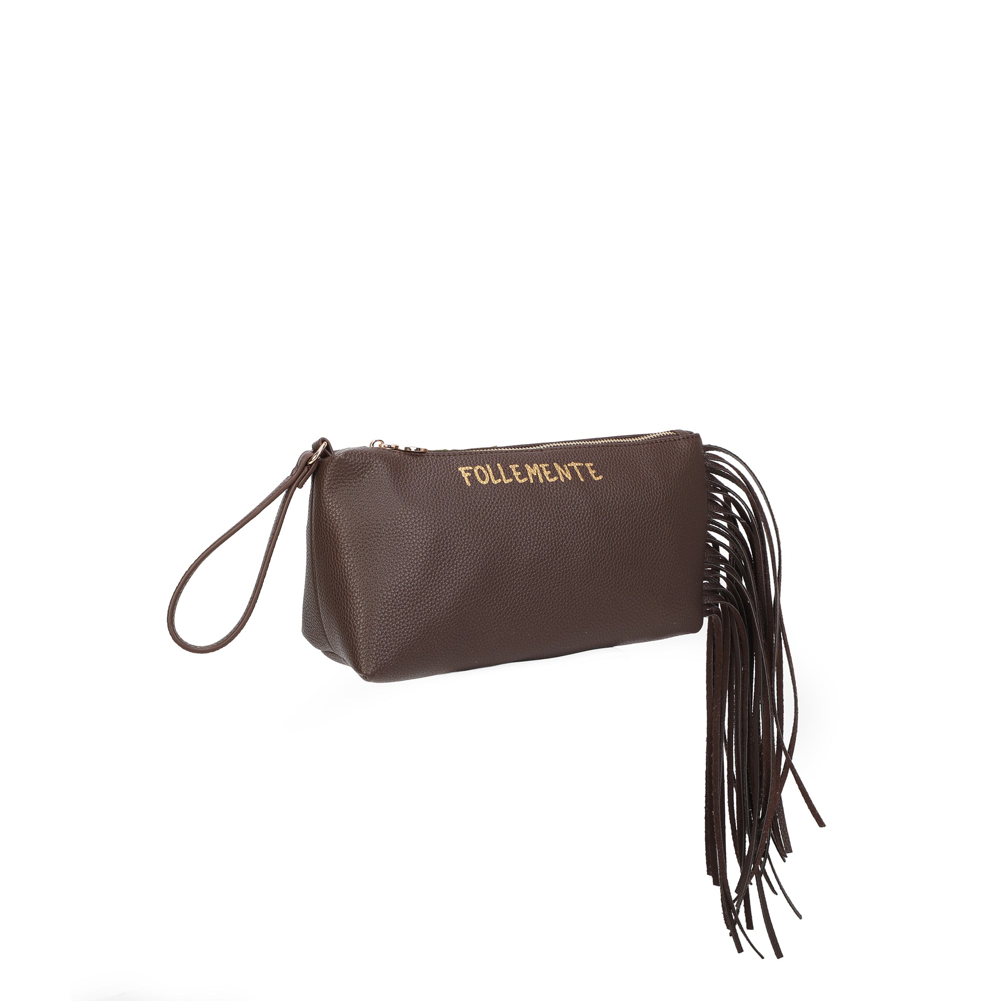 PF2611B16.C60 - Pochette Dallas con frange e polsiera colore testa di moro - MARRONE | Le Pandorine