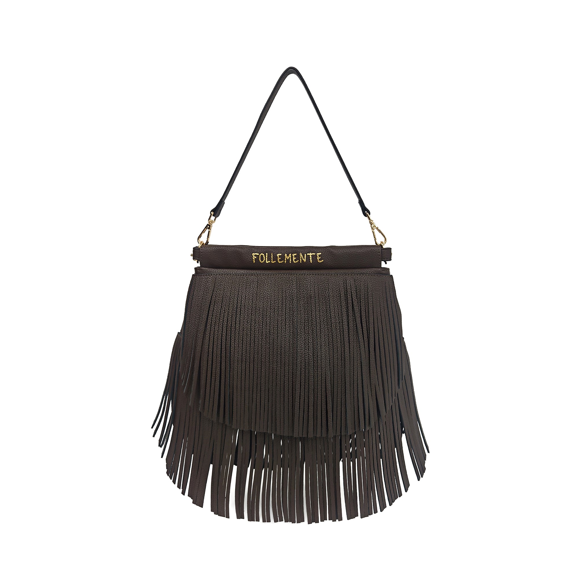 Borsa a spalla Dallas con frange colore testa di moro - Fringe Bag | Le Pandorine