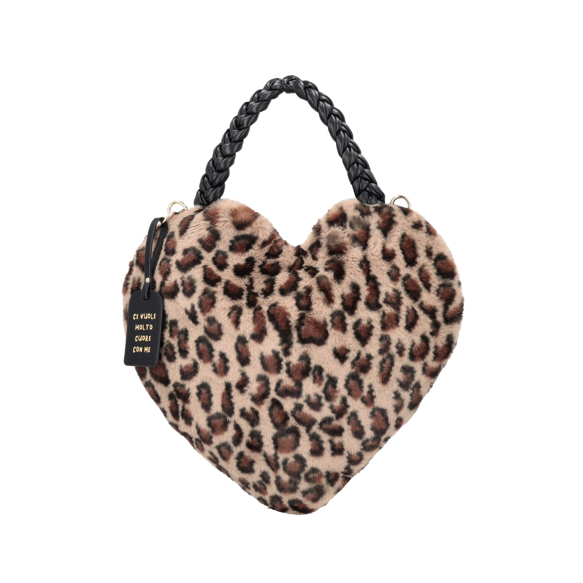 Heart-shaped bag with spotted faux fur - Cuori Riciclati | Le Pandorine