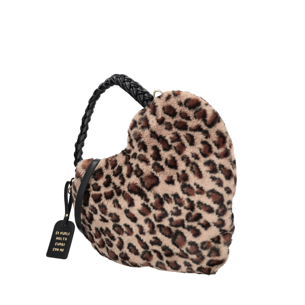 Heart-shaped bag with spotted faux fur - Cuori Riciclati | Le Pandorine