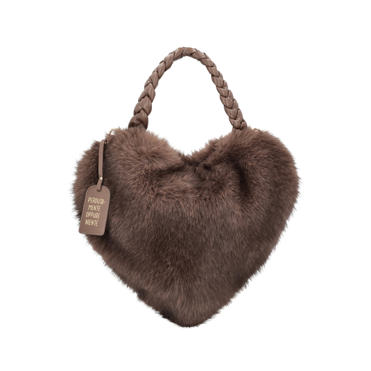 Heart-shaped bag with dark brown faux fur - Borse a cuore | Le Pandorine