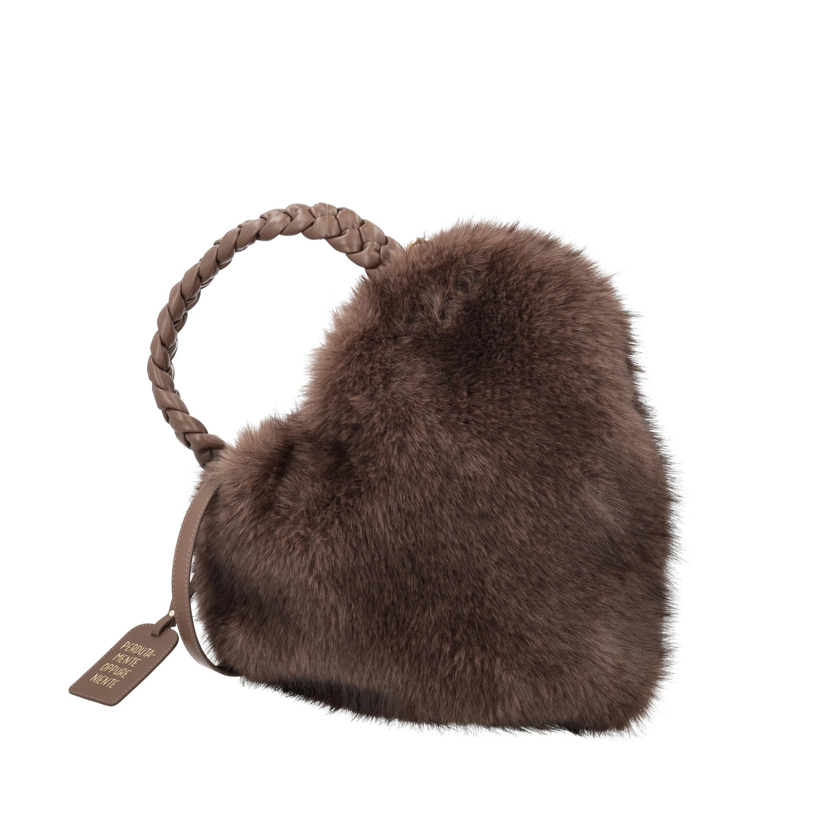 Heart-shaped bag with dark brown faux fur - Borse a cuore | Le Pandorine