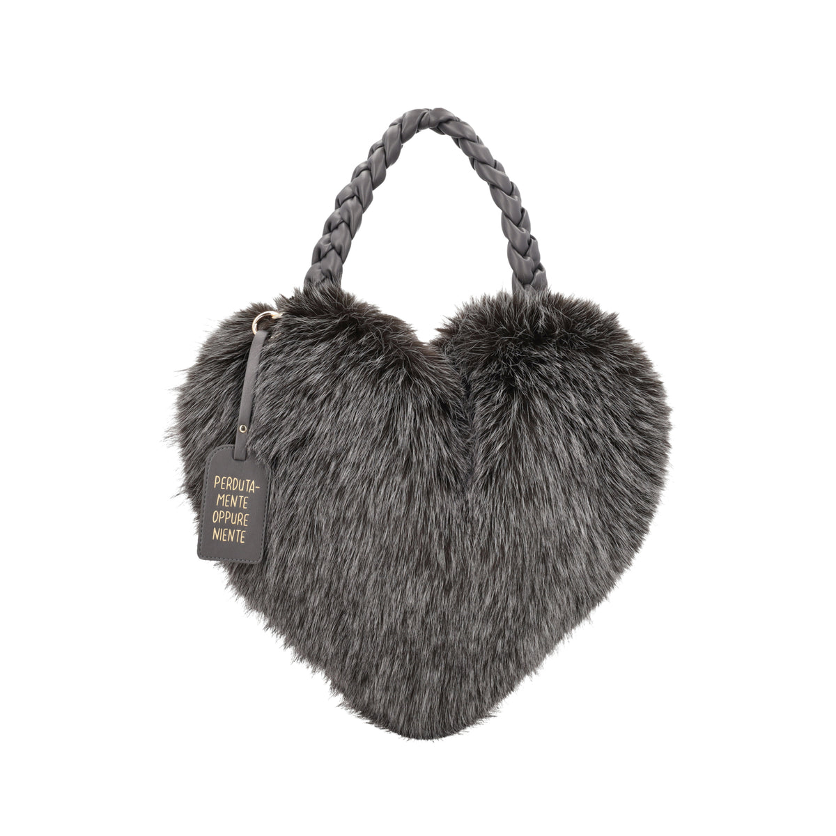 Heart-shaped bag with dark grey faux fur - Borse a cuore | Le Pandorine