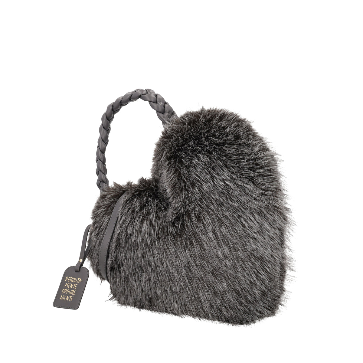 Heart-shaped bag with dark grey faux fur - Borse a cuore | Le Pandorine