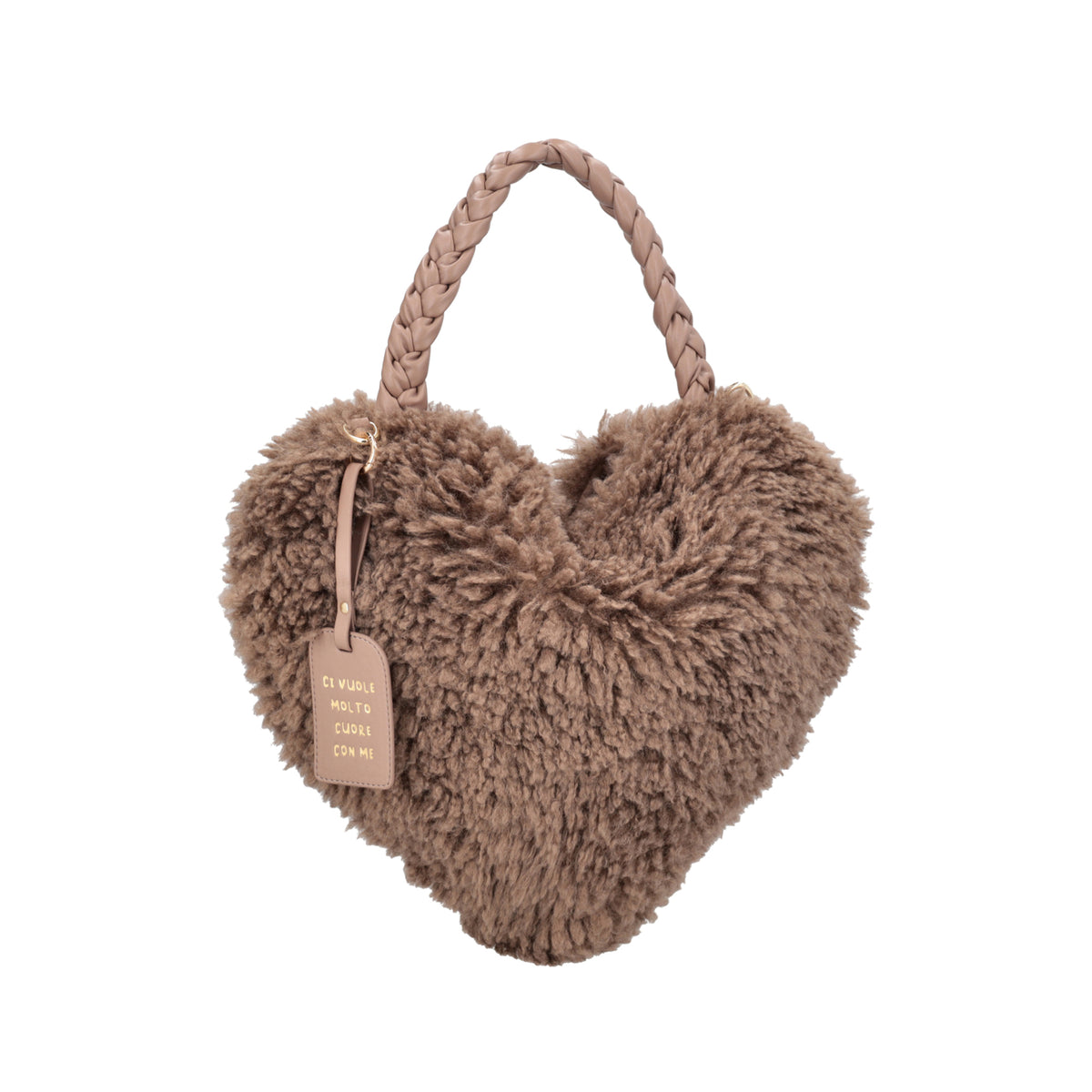 Heart-shaped bag with taupe faux fur - Borse a cuore | Le Pandorine