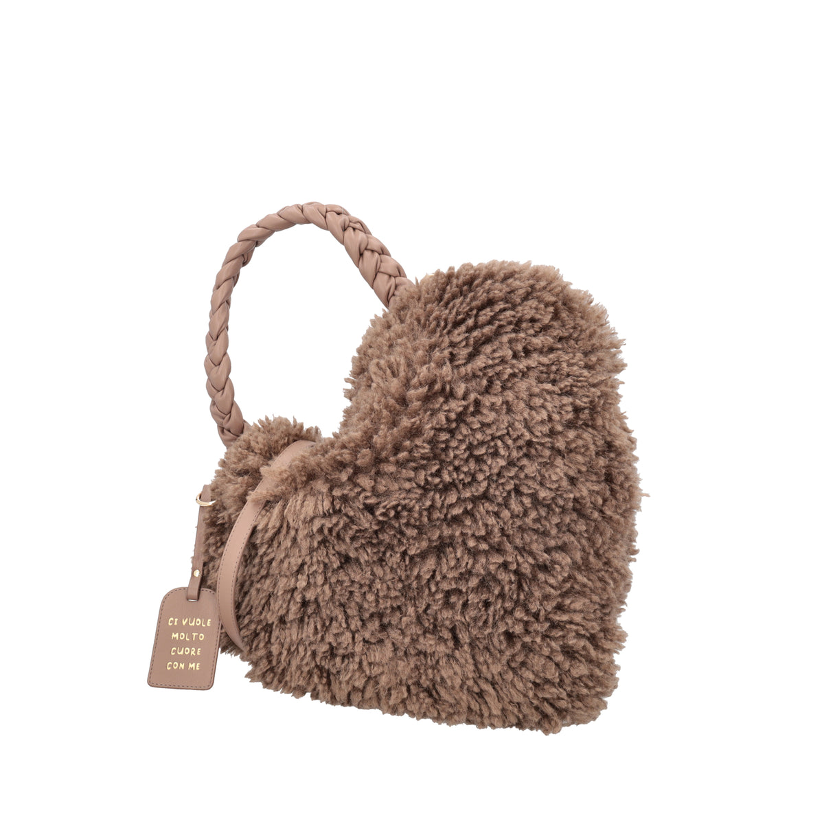 Heart-shaped bag with taupe faux fur - Borse a cuore | Le Pandorine