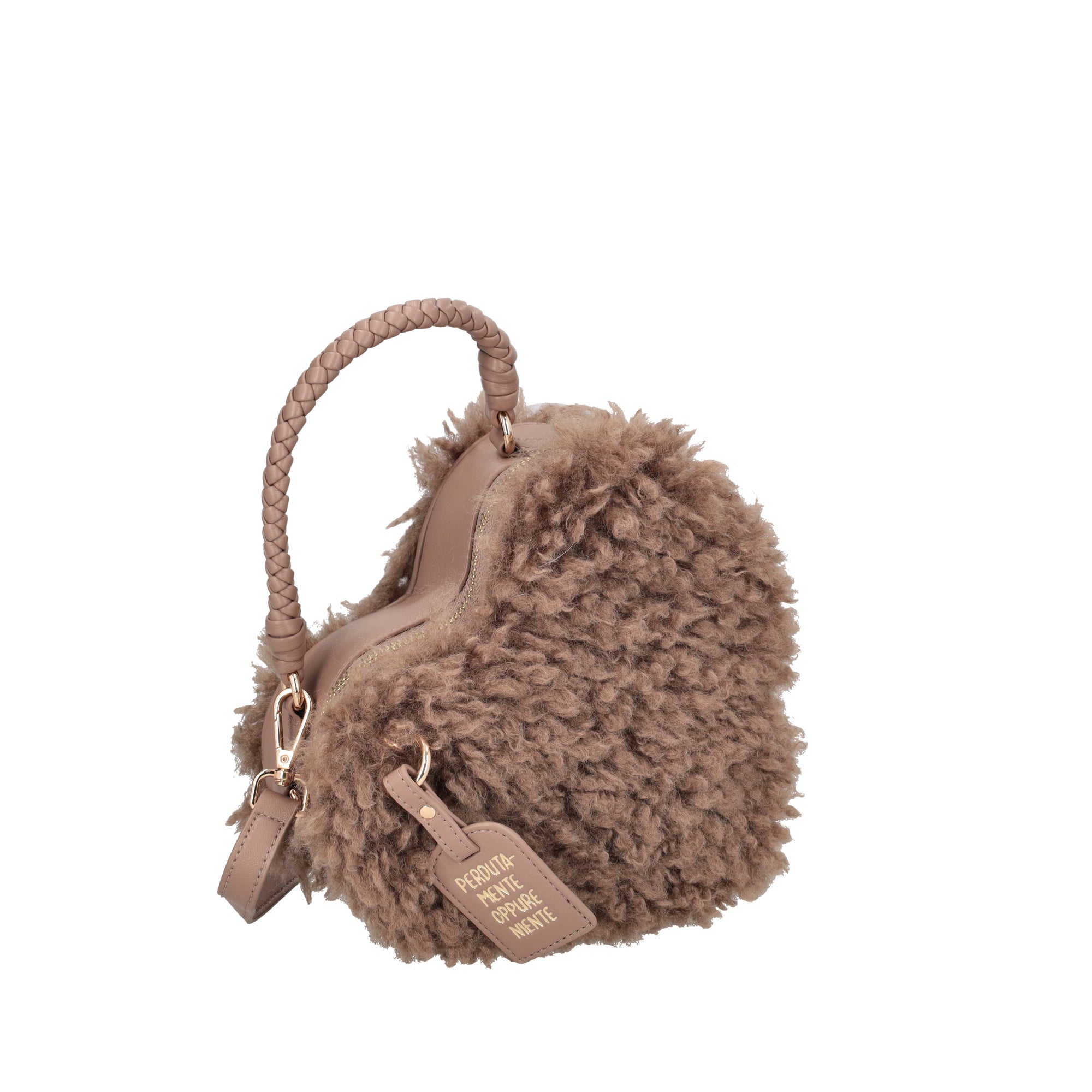 Borsa a cuore piccola con pelliccia sintetica colore tortora - Le Pandorine | Le Pandorine