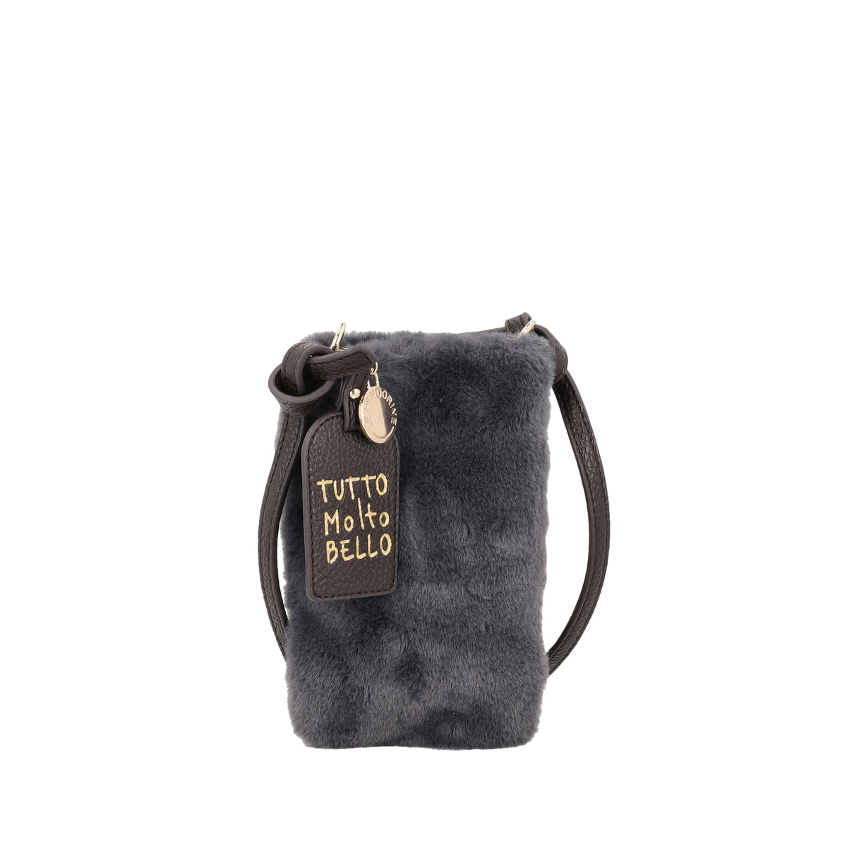 PF2621B76.C74 - Oslo teddy shoulder bag in dark grey colour - GREY | Le Pandorine