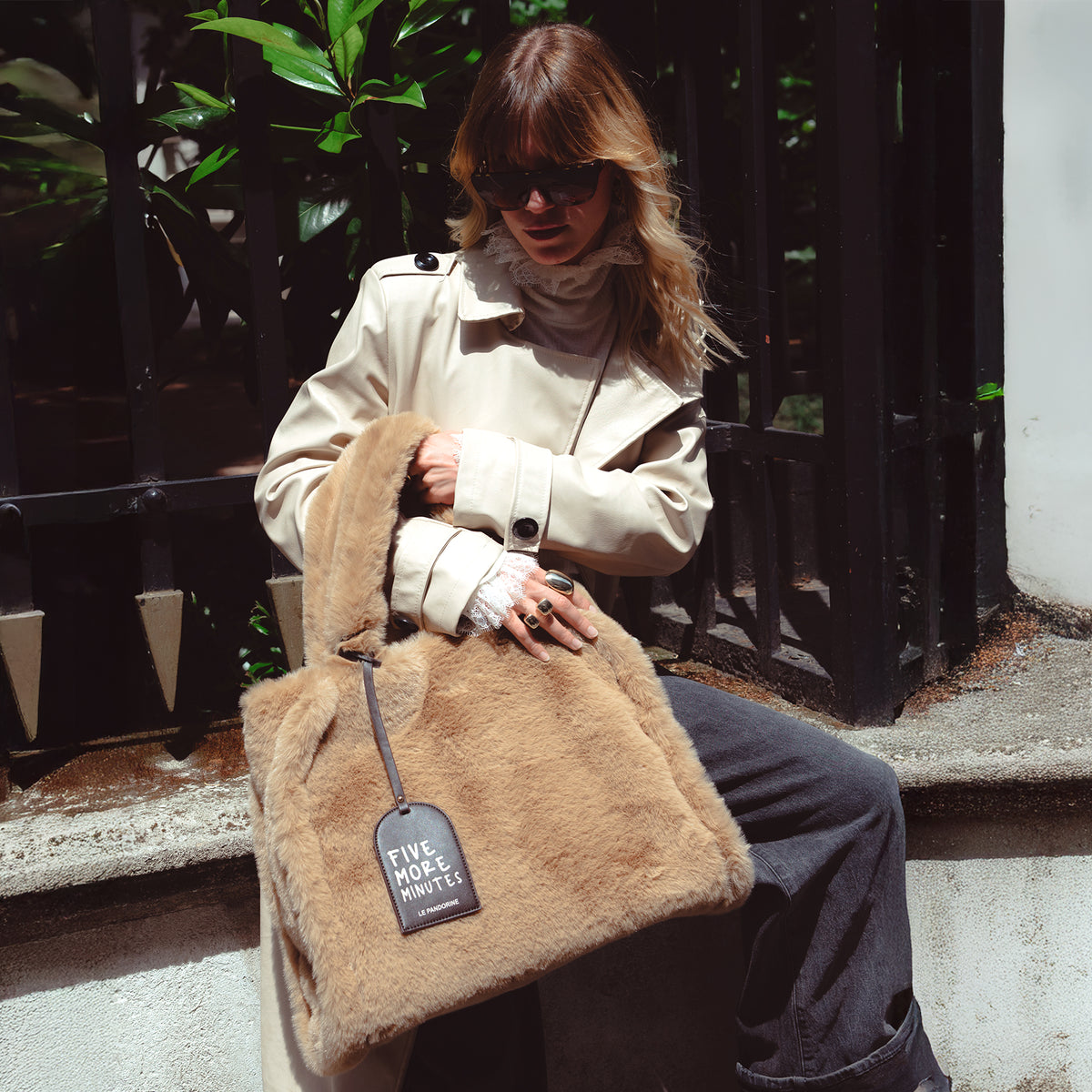 Maxi shopping bag Helsinky pelliccia sintetica colore sabbia - Le Pandorine | Le Pandorine