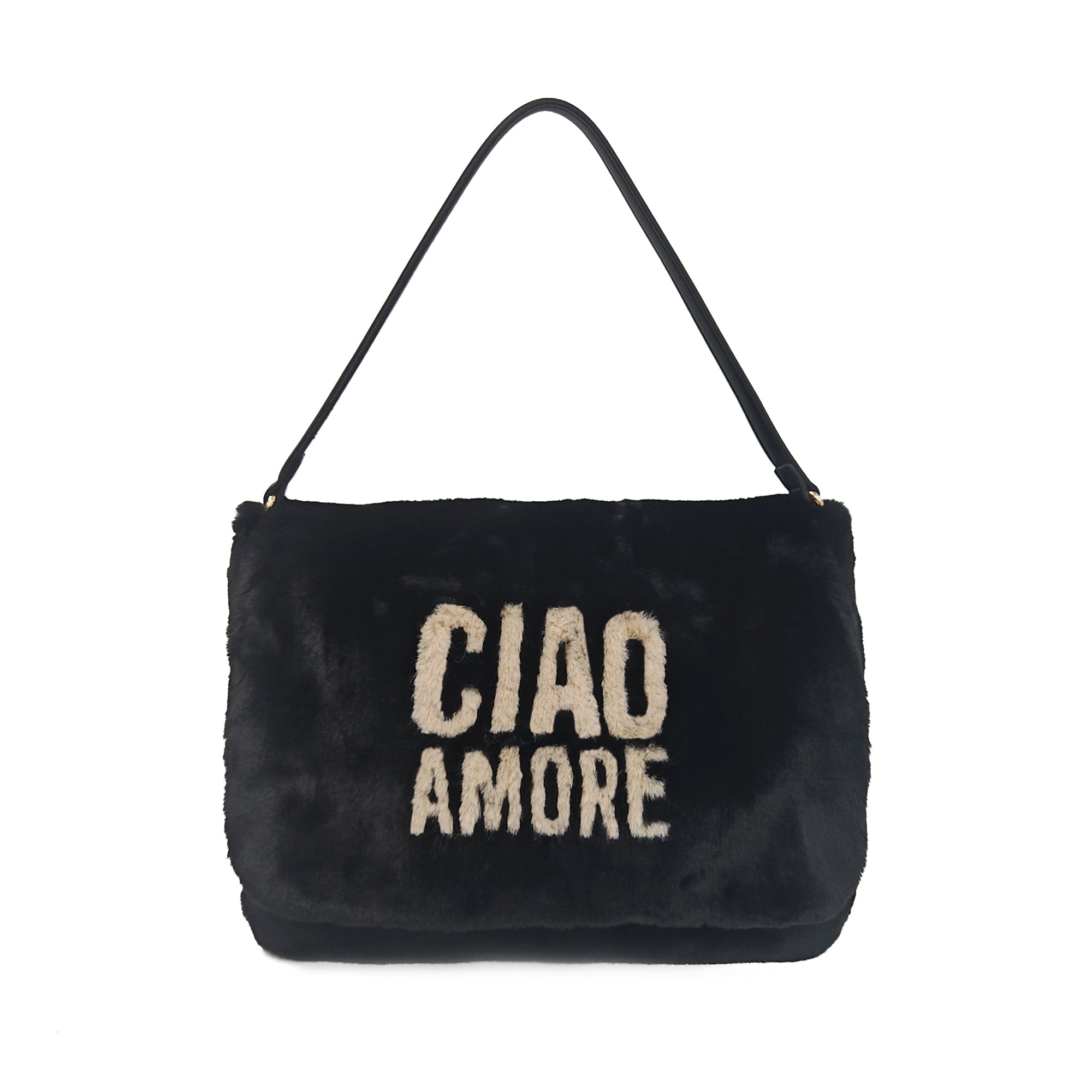 PF2623B82.C99 - Borsa a spalla Stoccolma con pelliccia sintetica colore nero - NERO | Le Pandorine