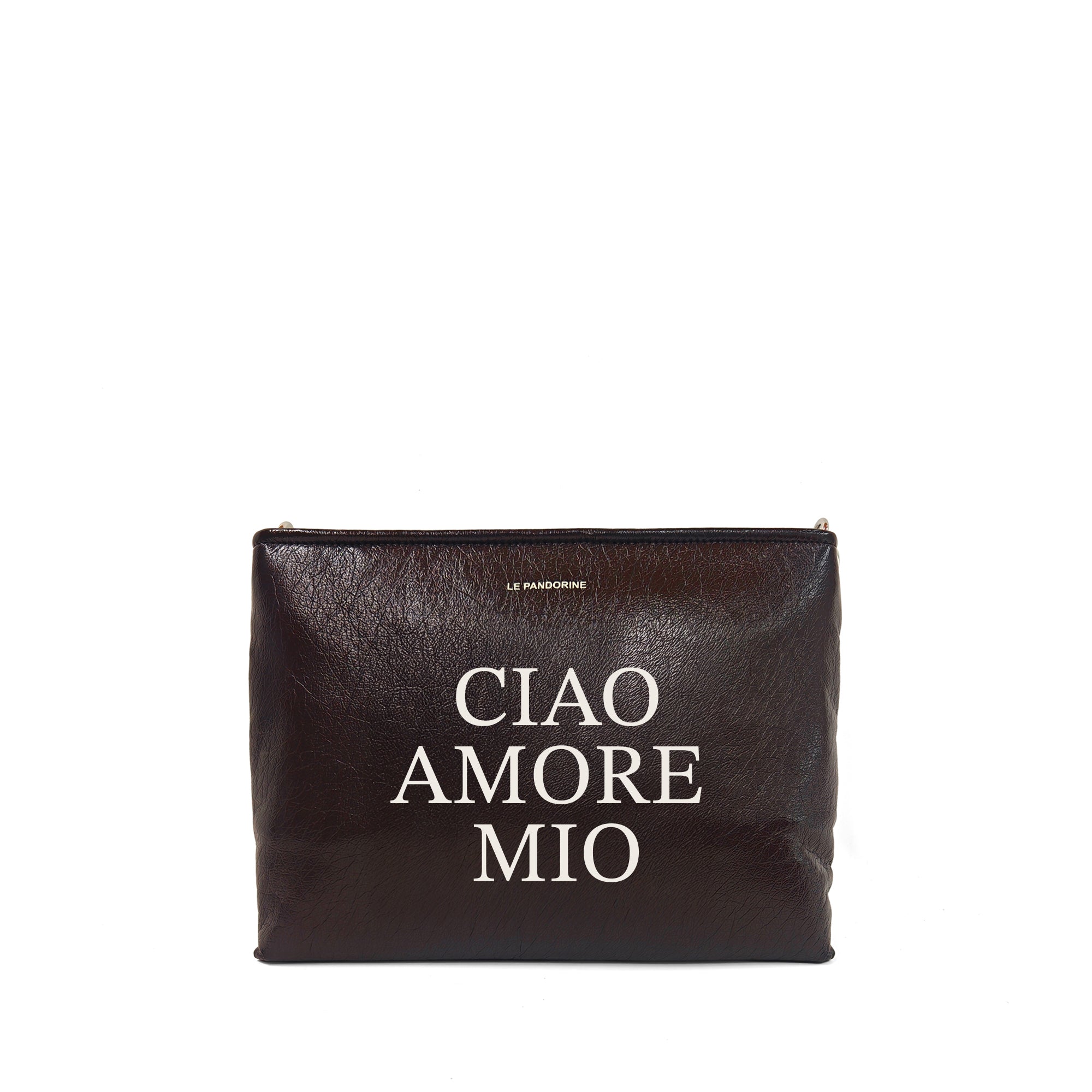 Borsa a tracolla Colorado lucida con frase colore testa di moro - Le Pandorine | Le Pandorine