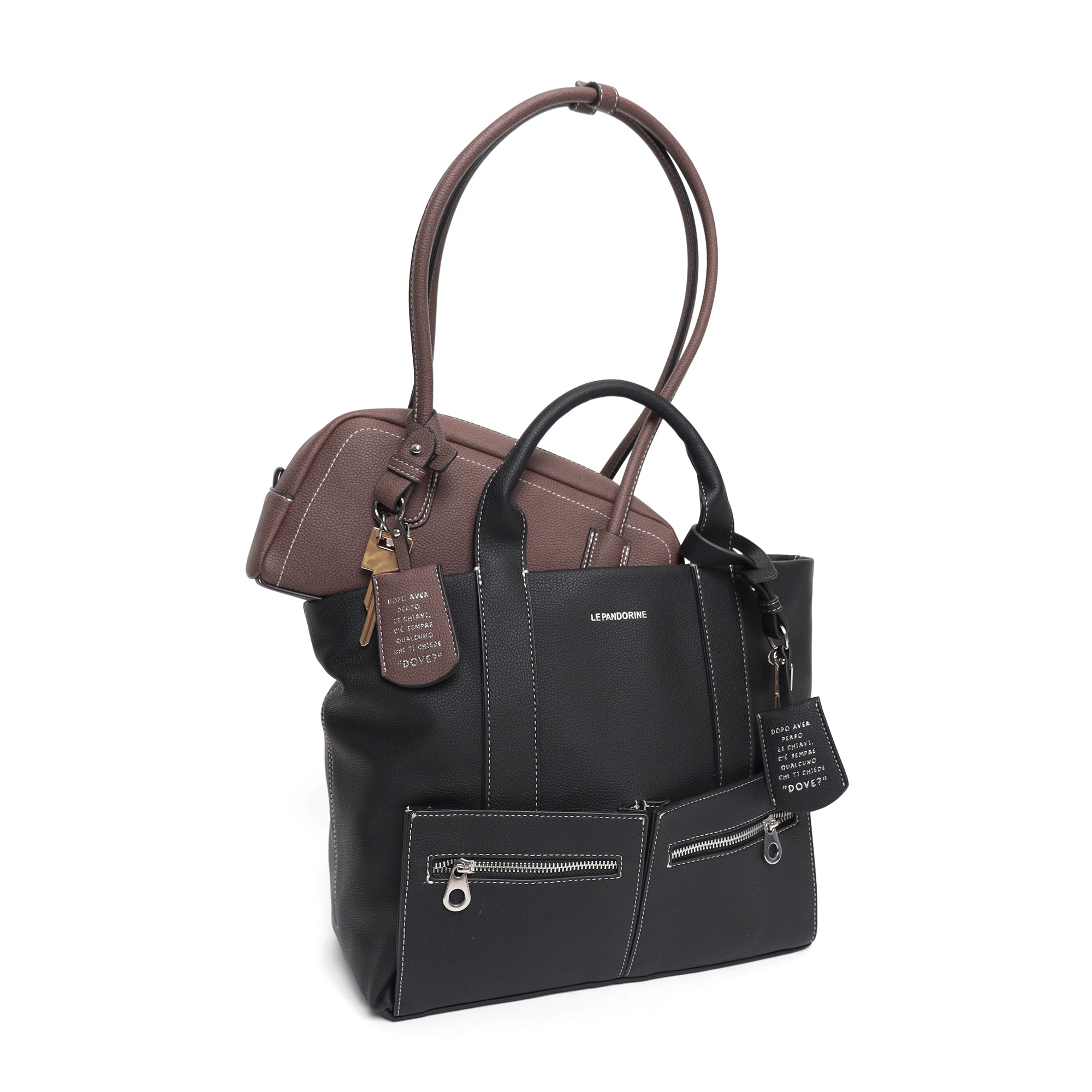 Shopping bag Kyoto con tasche colore testa di moro - Collezione Fall Winter | Le Pandorine