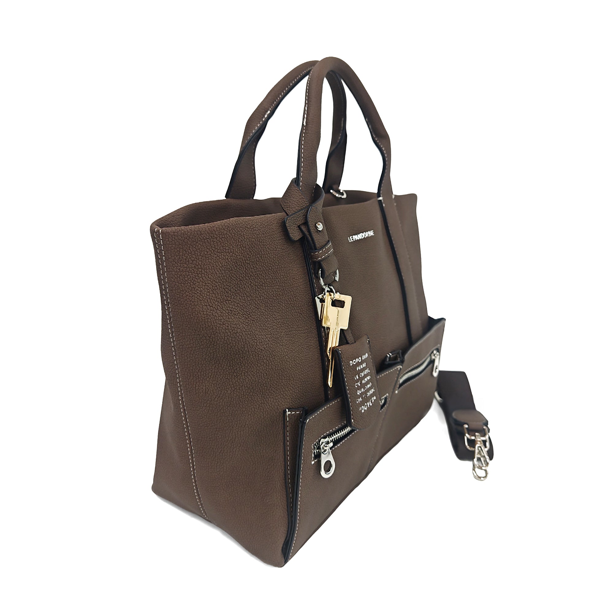 Shopping bag Kyoto con tasche colore testa di moro - Collezione Fall Winter | Le Pandorine