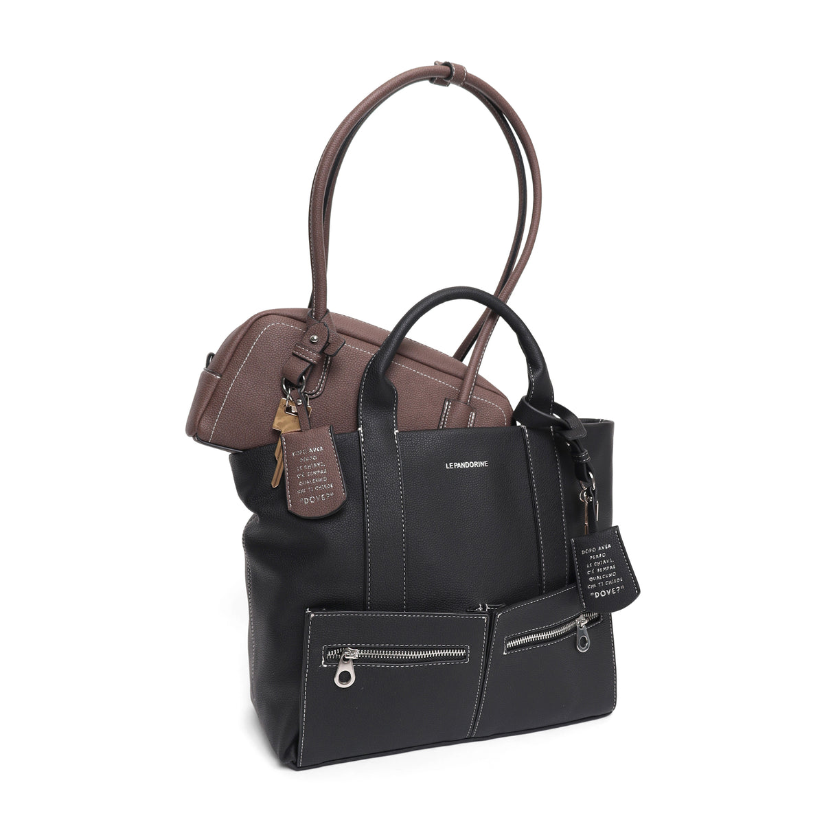 Shopping bag Kyoto con tasche colore nero - Collezione Fall Winter | Le Pandorine