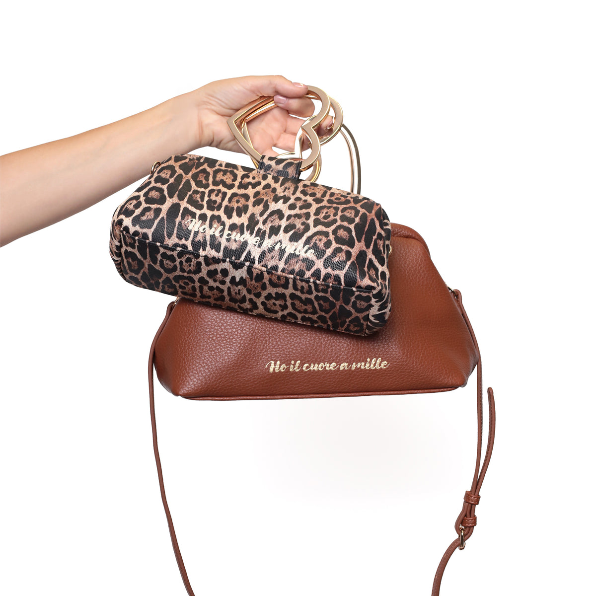 Venezia small shoulder bag with heart handle in speckled color - Cuori Riciclati | Le Pandorine