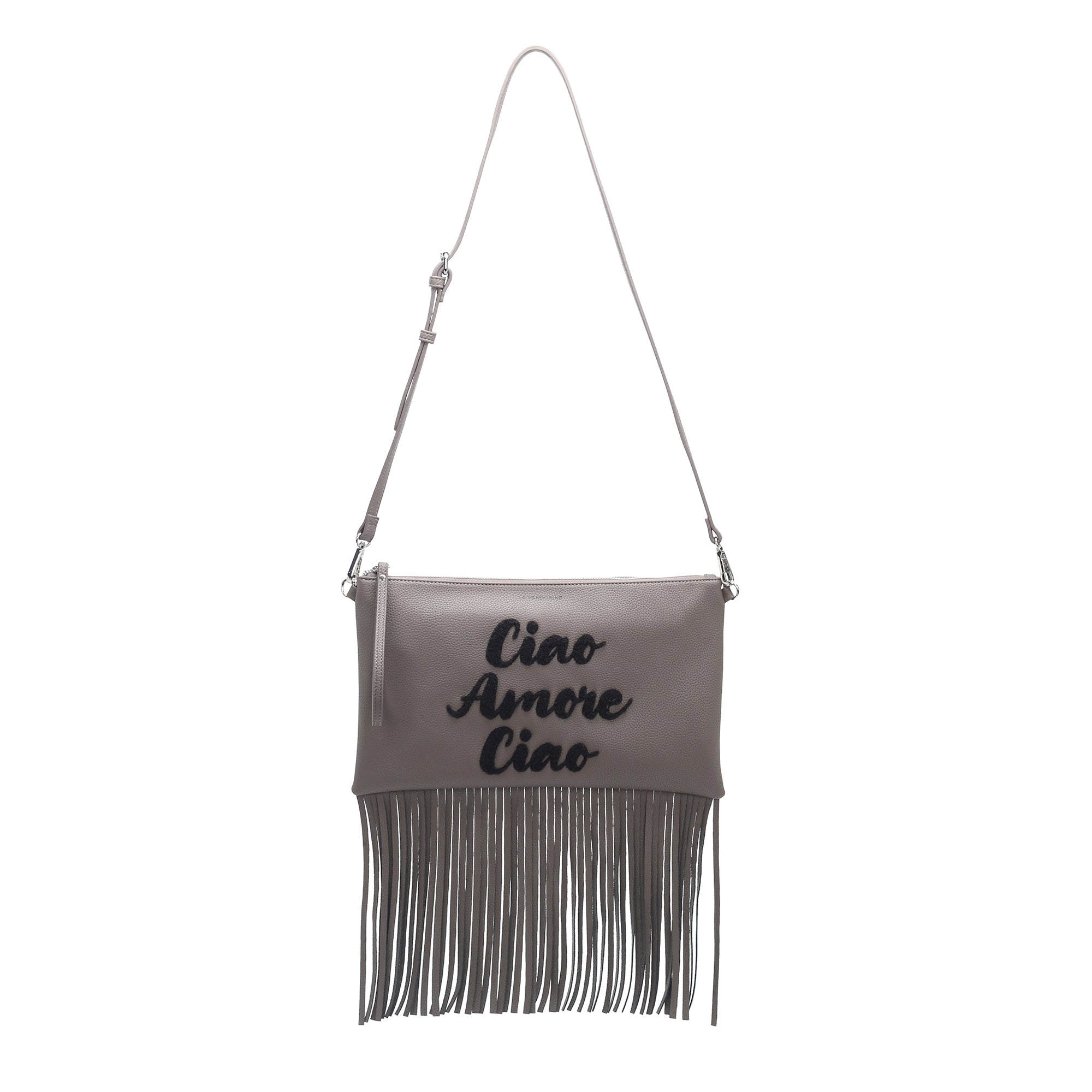 Pochette a tracolla Siviglia con frange colore tortora - Fringe Bag | Le Pandorine