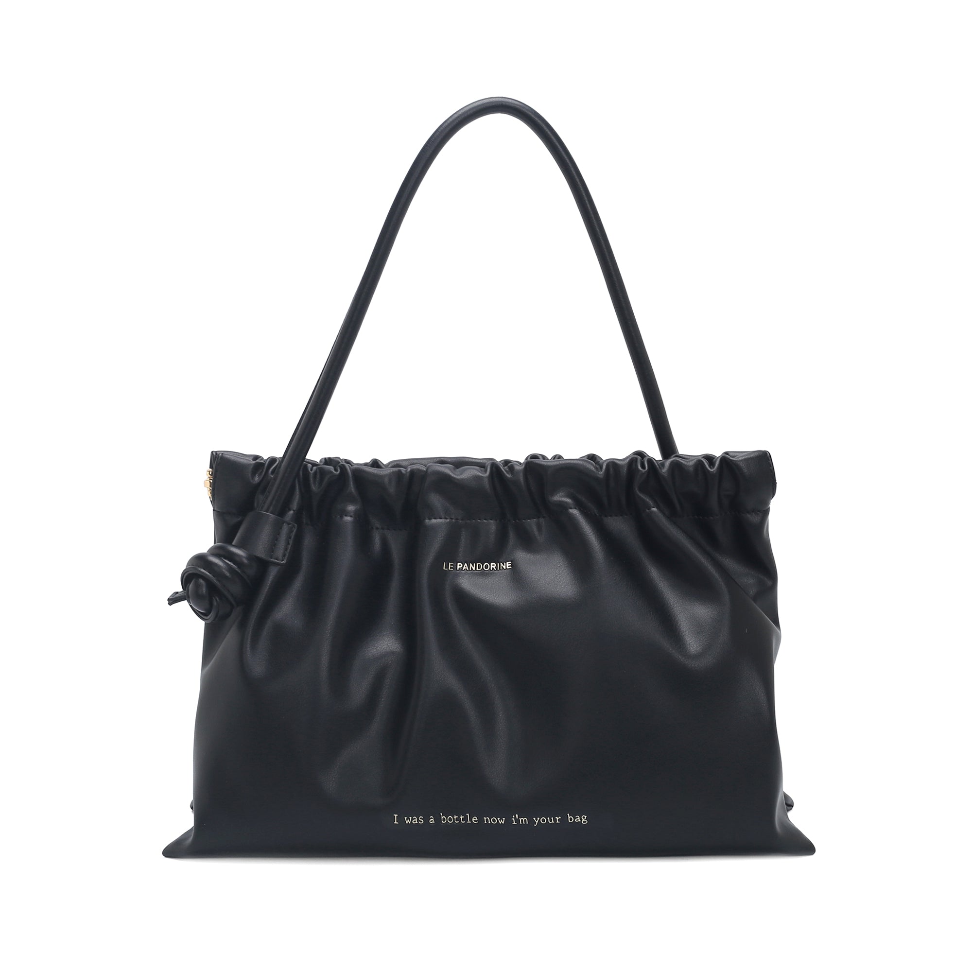 Borsa a spalla Bottle in materiale riciclato colore nero - Borse con le frasi | Le Pandorine