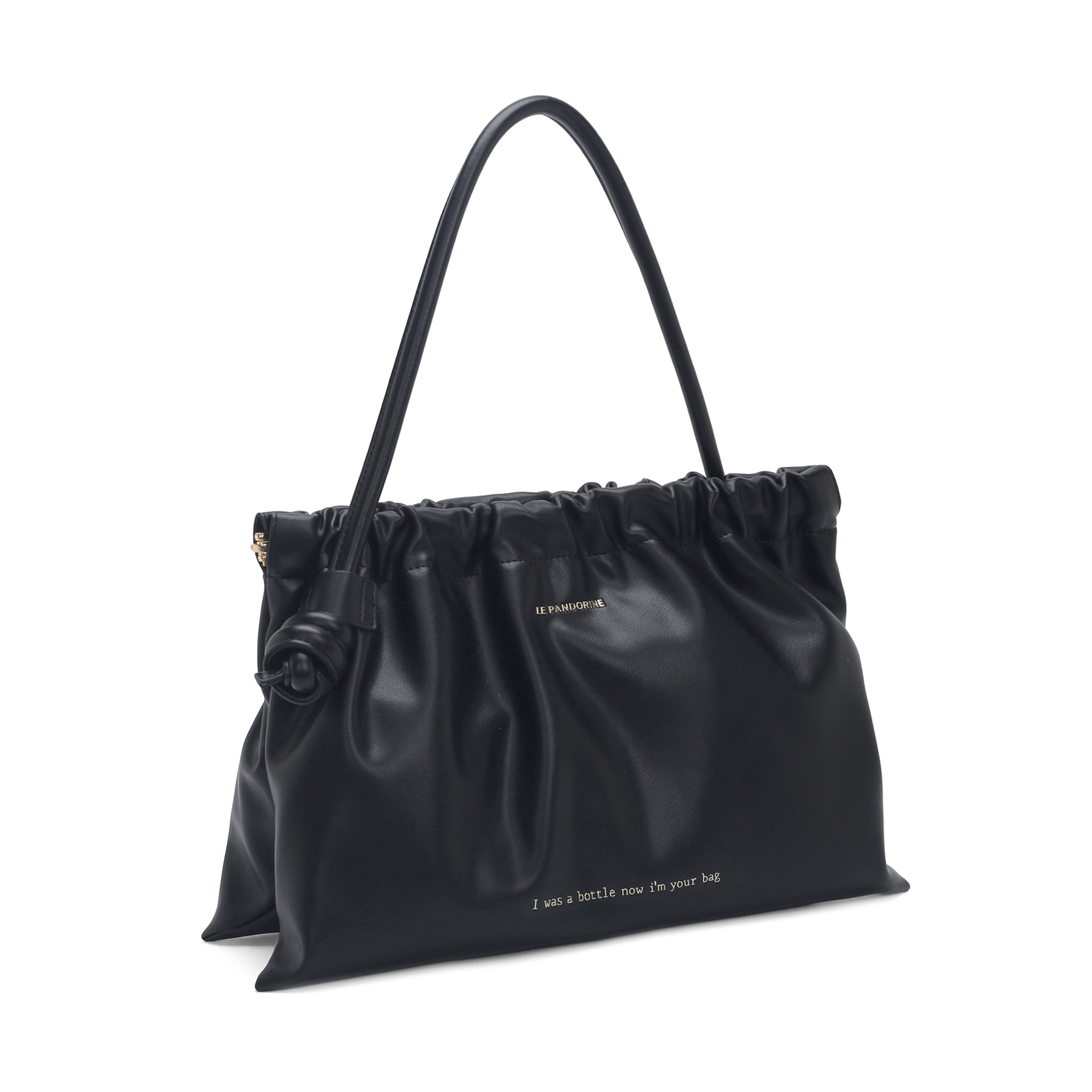 Borsa a spalla Bottle in materiale riciclato colore nero - Borse con le frasi | Le Pandorine