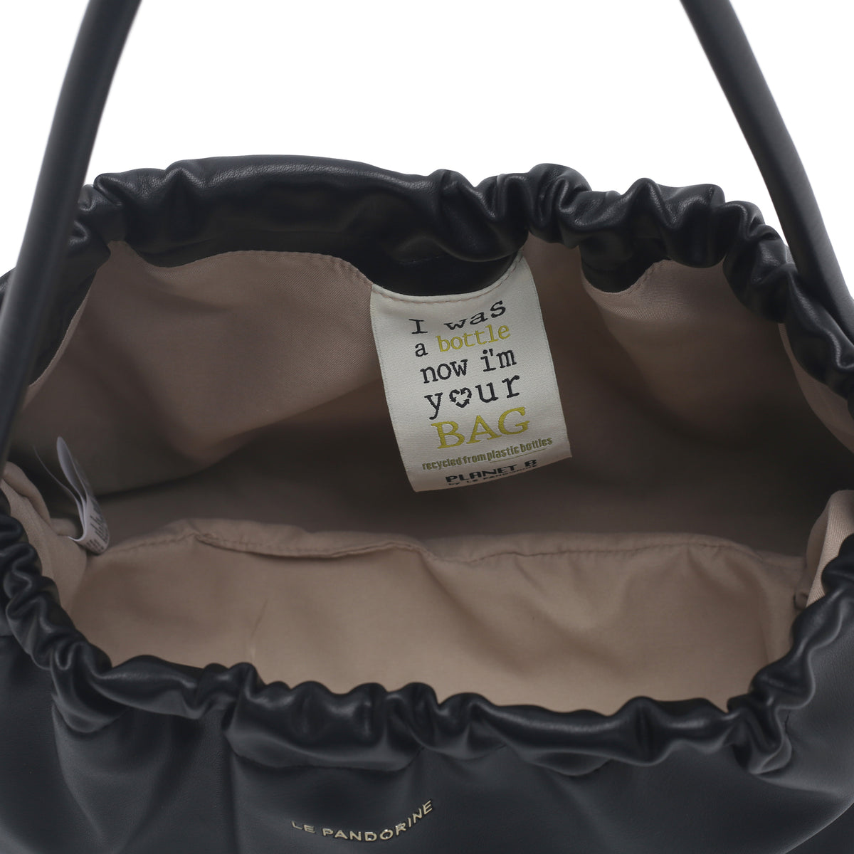 Borsa a spalla Bottle in materiale riciclato colore nero - Borse con le frasi | Le Pandorine