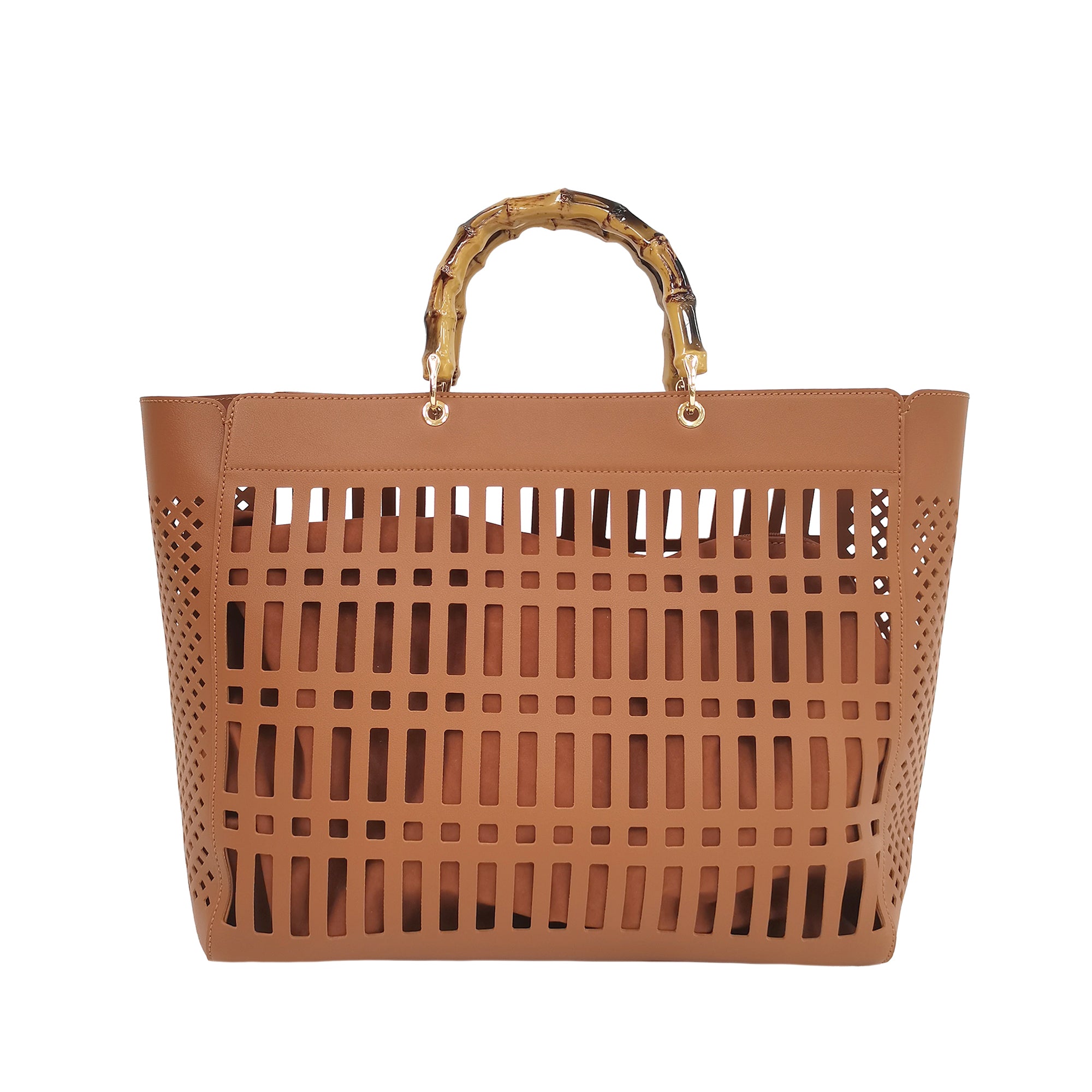 tobacco Laser Handbag - BROWN | Le Pandorine