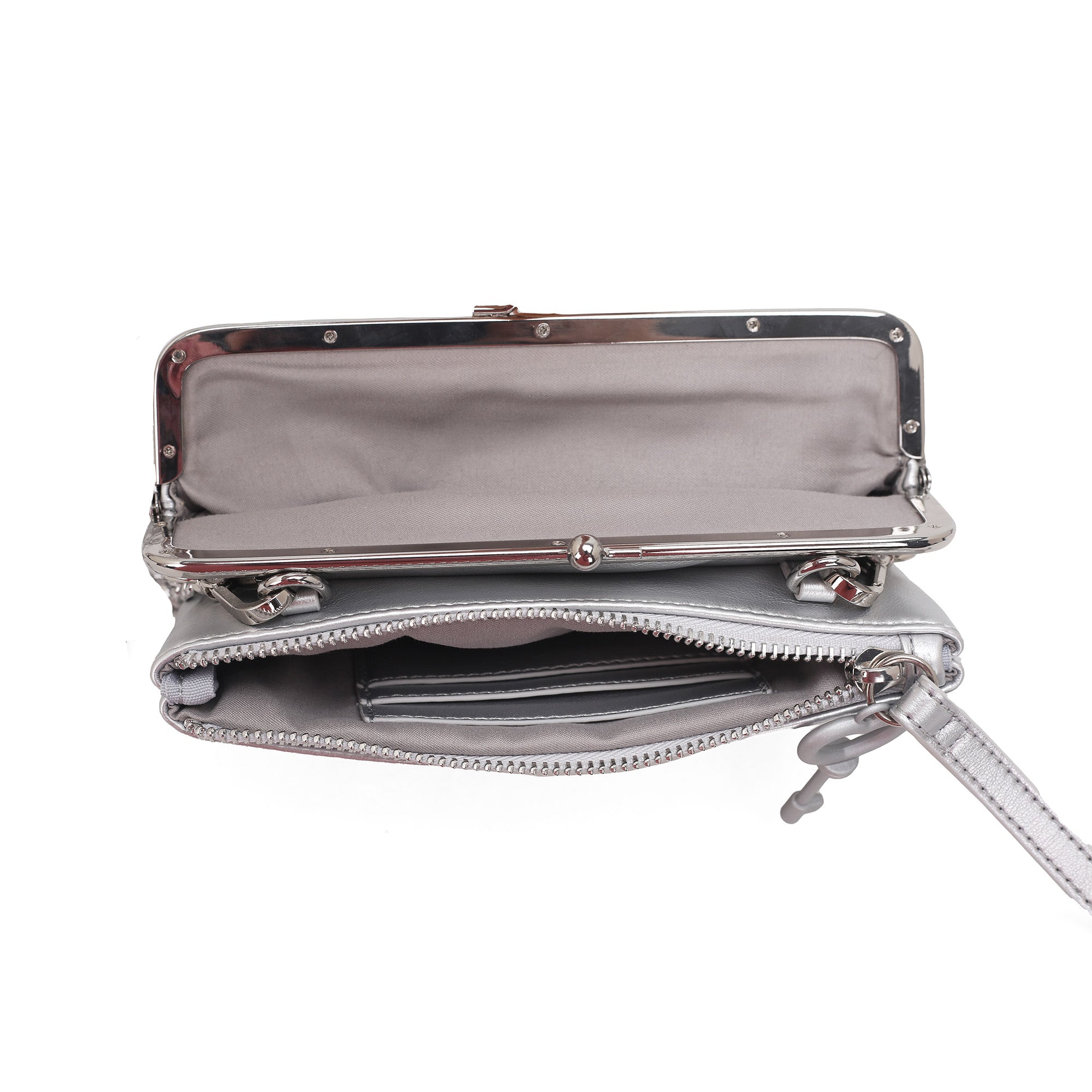 silver Mirella Pochette With Wristband - Women's Pochette | Le Pandorine