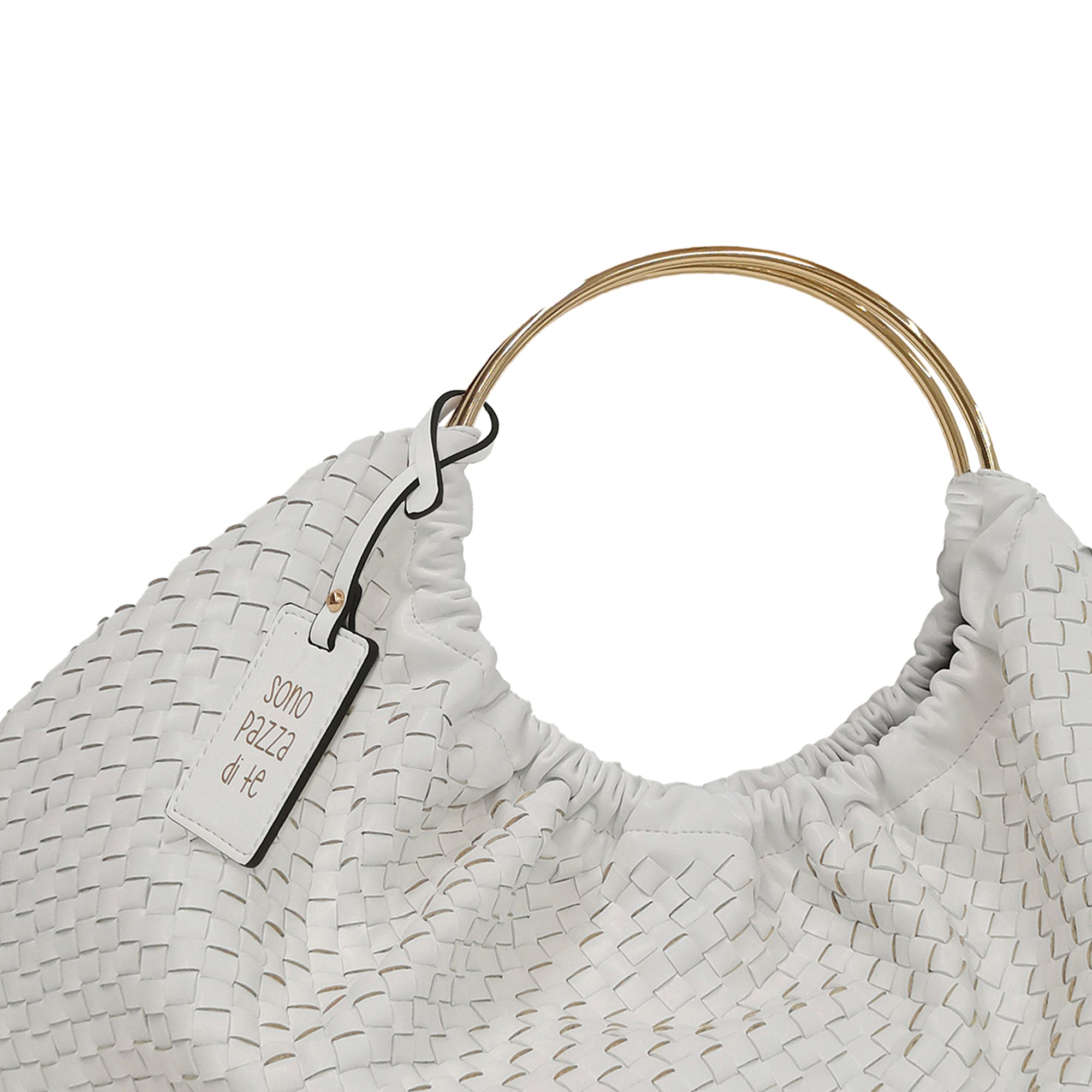 white Moon Shopper With Metal Handles - WHITE | Le Pandorine