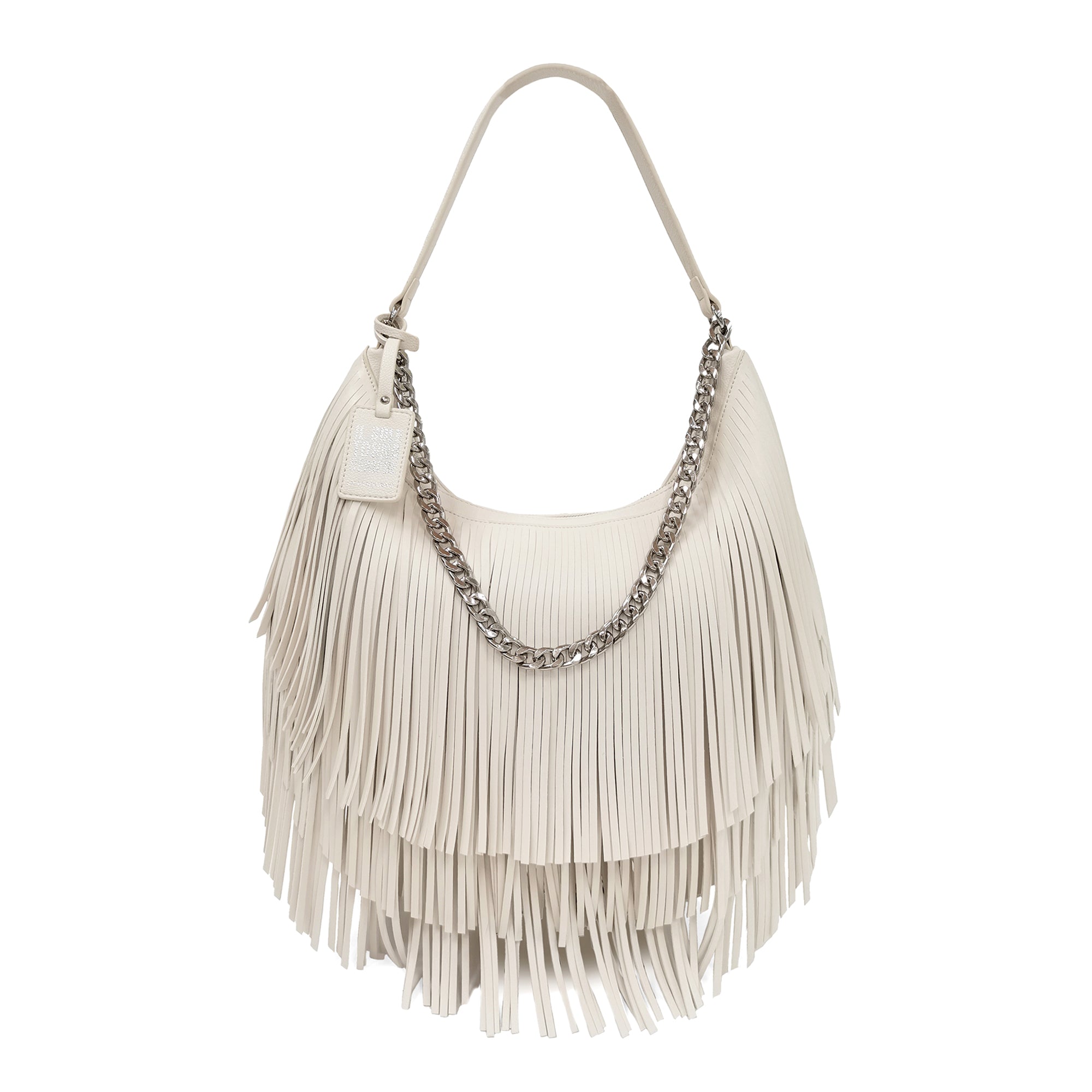 white Fringe Hobo With Chain - Shoulder Bags | Le Pandorine