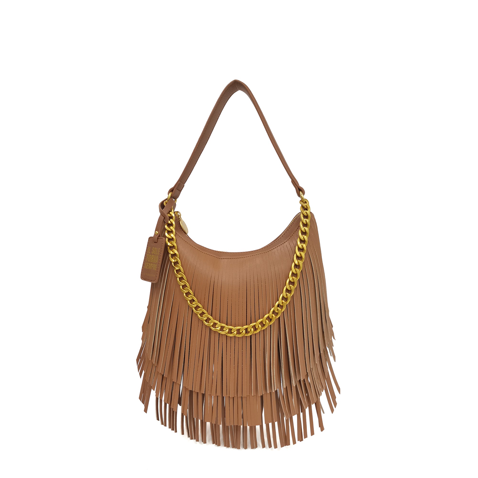 Mini Sacca Fringe Con Catena colore cuoio - All | Le Pandorine