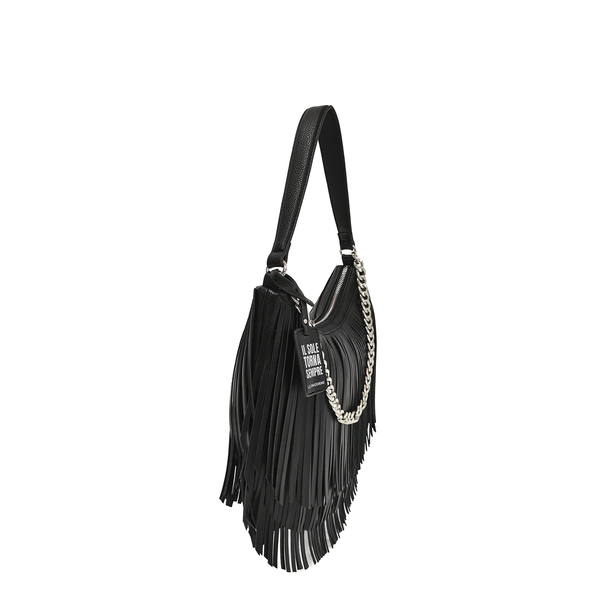 Mini Sacca Fringe Con Catena colore nero - All | Le Pandorine