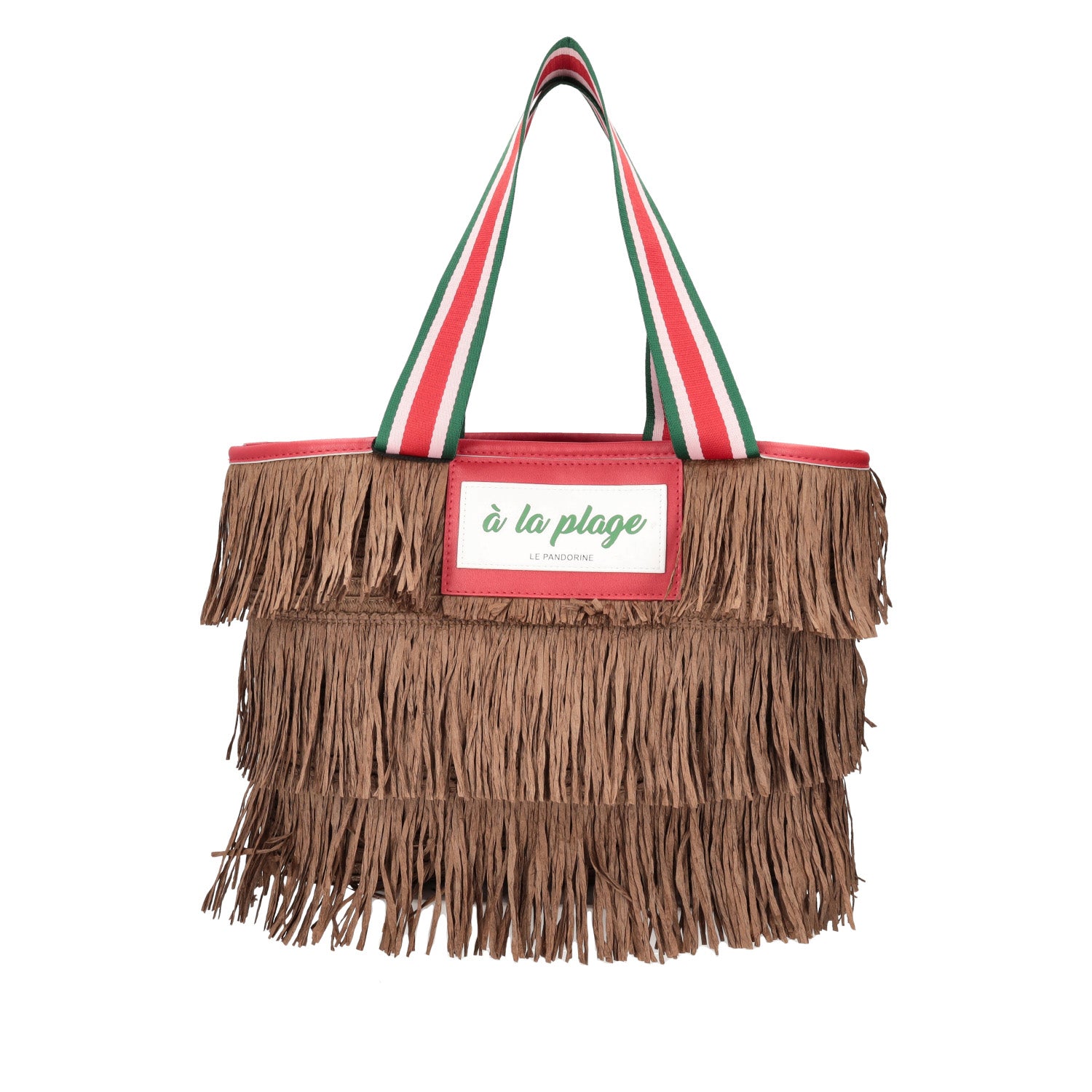 tobacco Milly Strawpaper Bag With Fringes - Shopping Bags | Le Pandorine