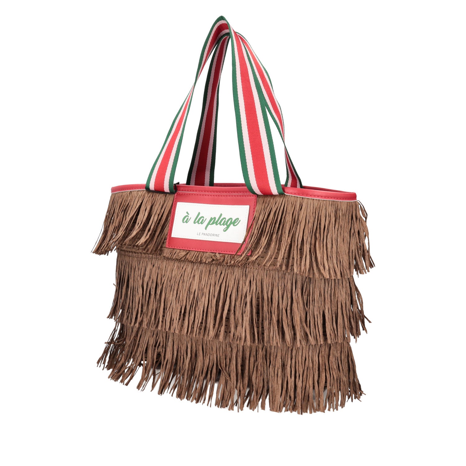 tobacco Milly Strawpaper Bag With Fringes - Shopping Bags | Le Pandorine