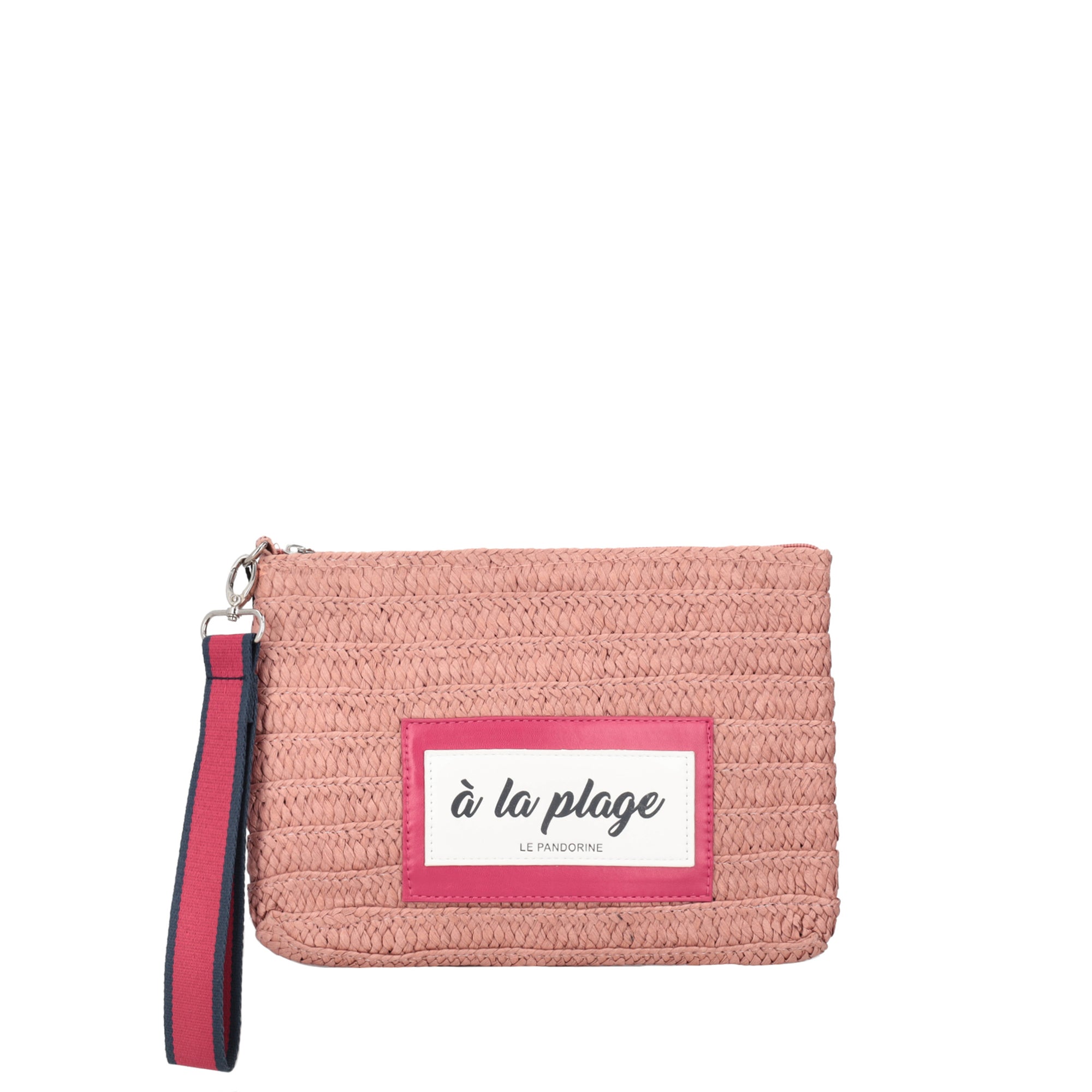 fuchsia Raffia Chapeau Clutch With Wristband in Safiano - Women's Pochette | Le Pandorine