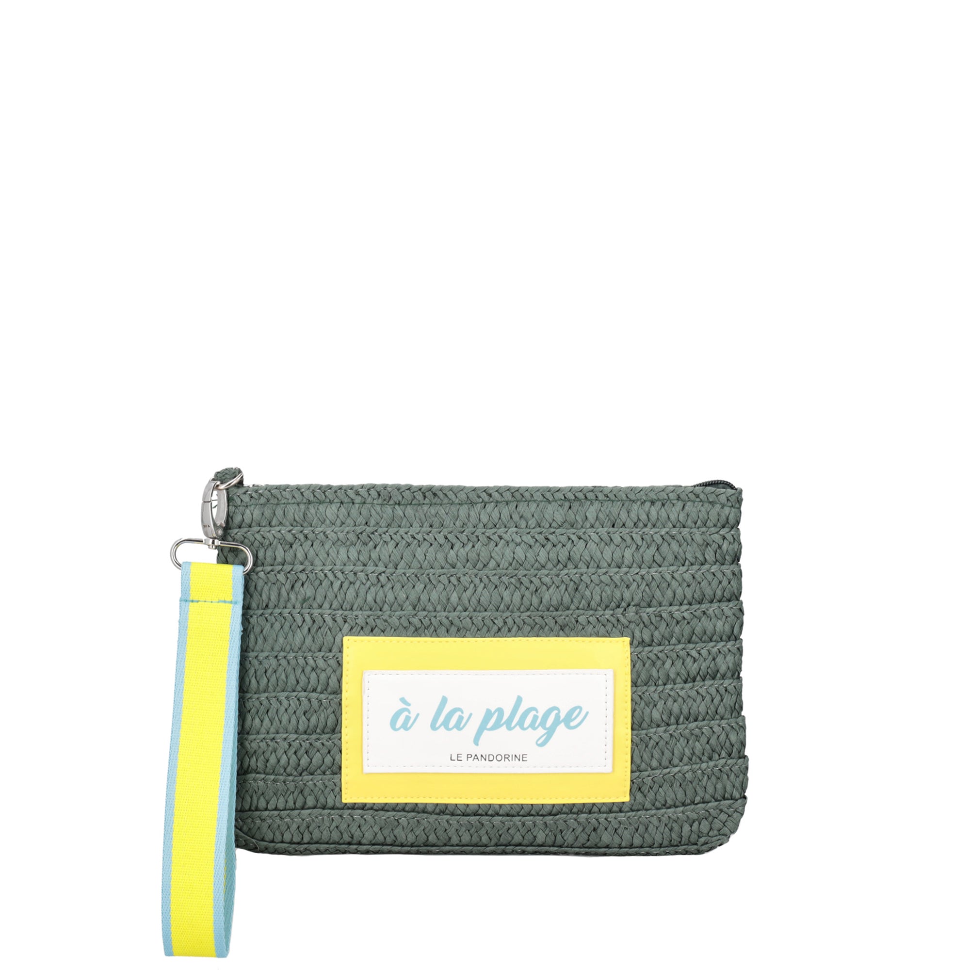 green Raffia Chapeau Clutch With Wristband in Safiano - Women Bags | Le Pandorine