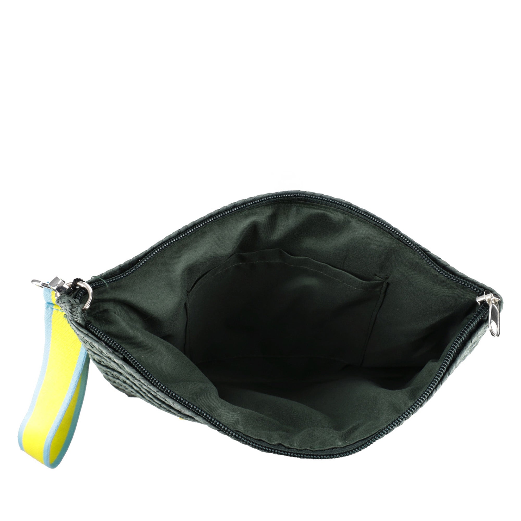 Pochette Rafia Chapeau Con Polsiera in Safiano colore verde - Pochette | Le Pandorine