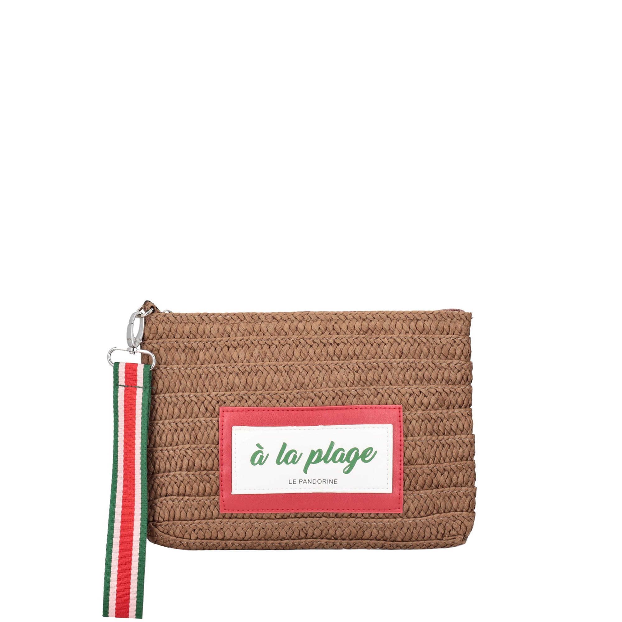 tobacco Raffia Chapeau Clutch With Wristband in Safiano - Women's Pochette | Le Pandorine