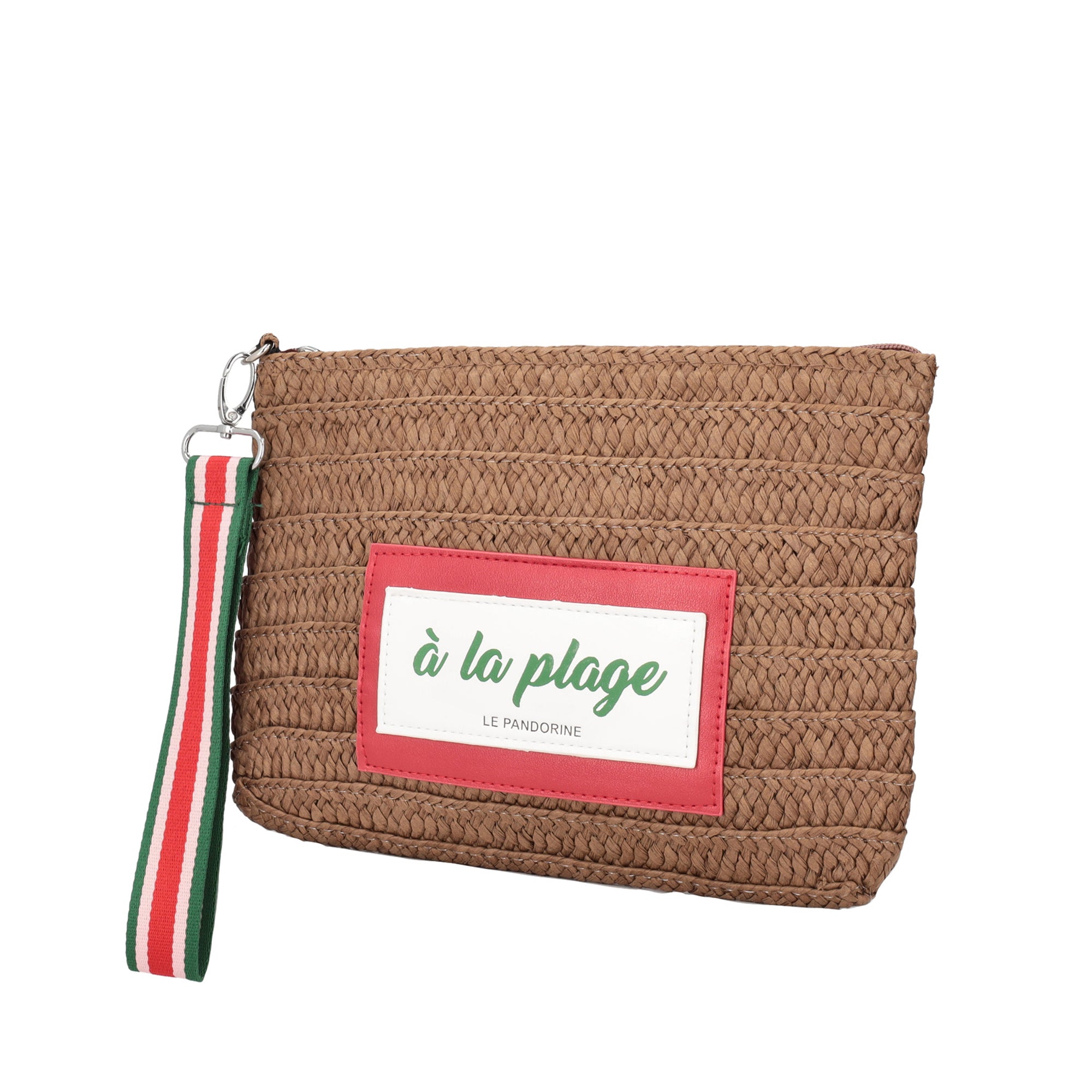 tobacco Raffia Chapeau Clutch With Wristband in Safiano - Women Bags | Le Pandorine