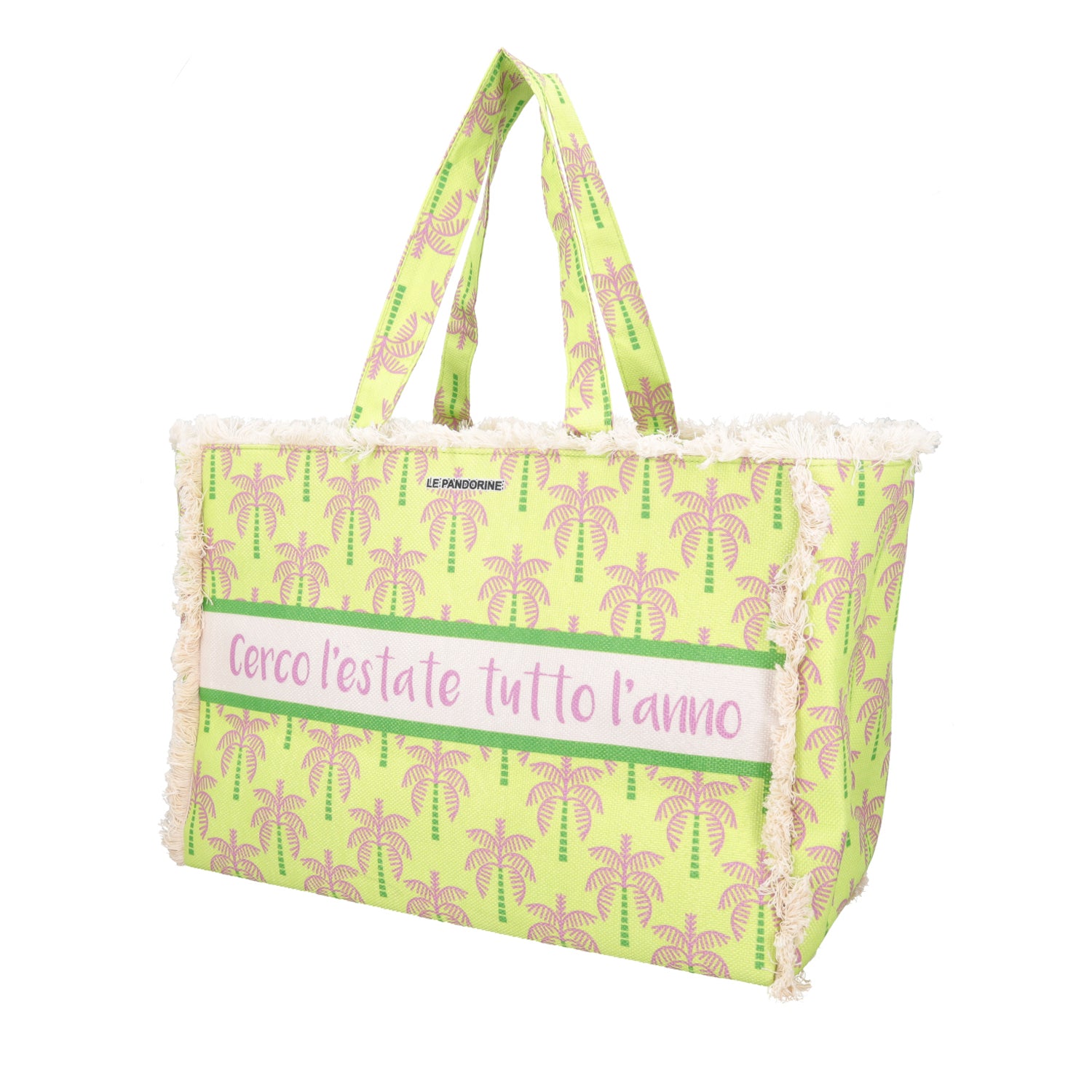 lime Marina Beach Bag Fringed - Shopping Bags | Le Pandorine