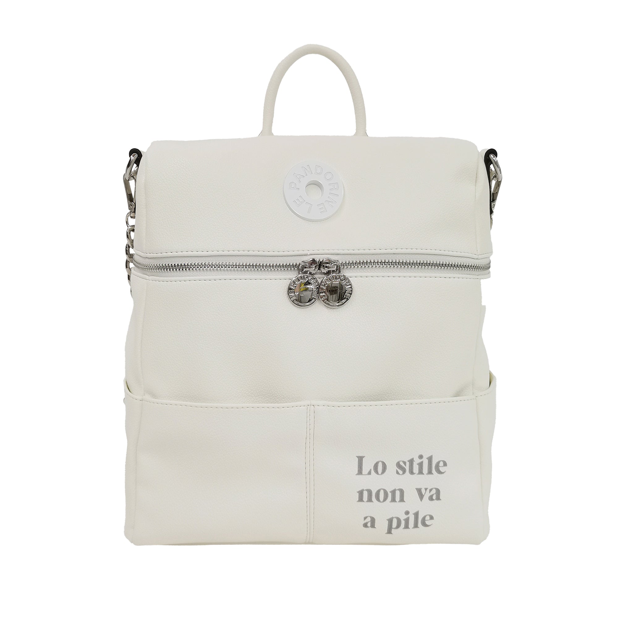 white Vicky Backpack With Pockets - WHITE | Le Pandorine